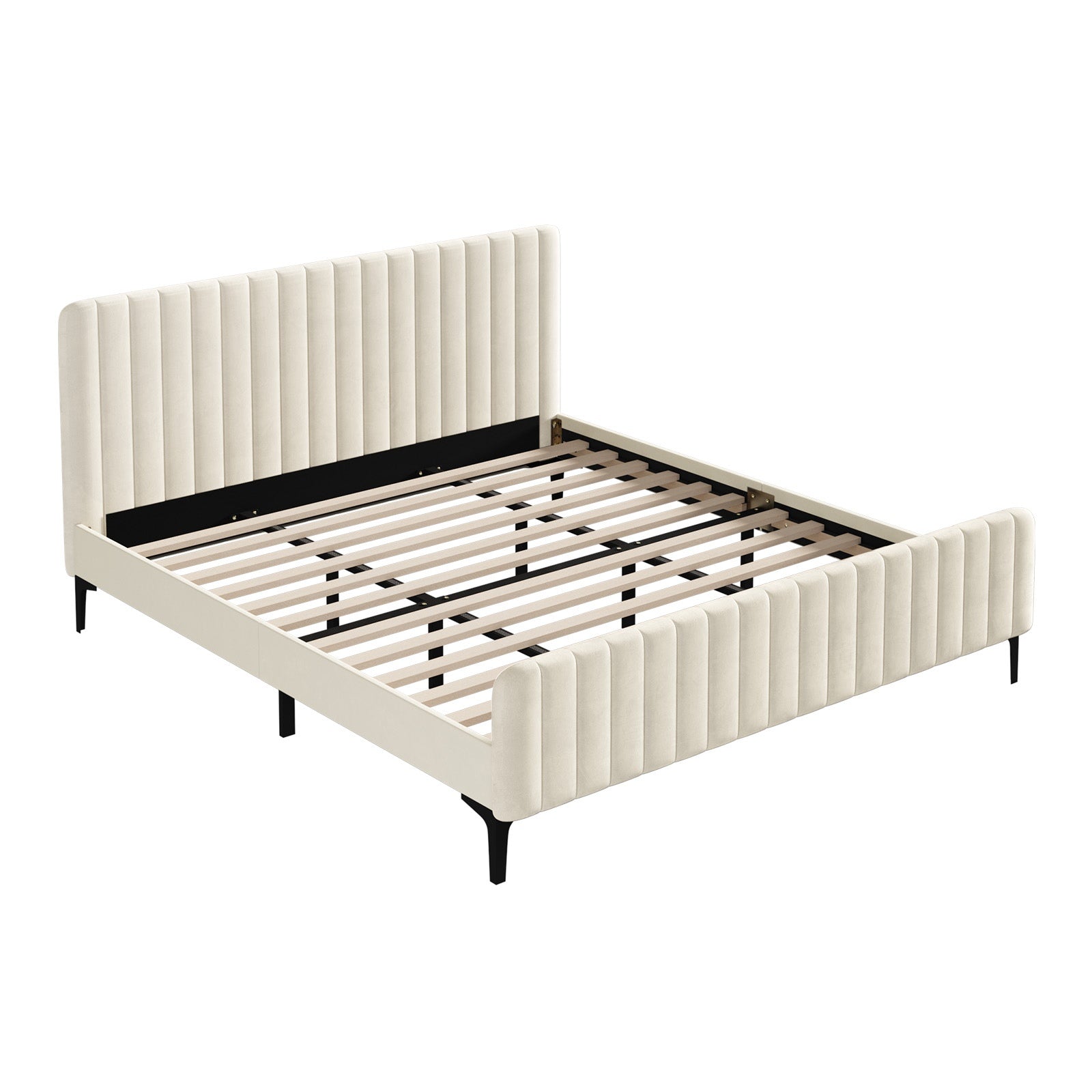 Oikiture Bed Frame King Size Beds Platform Velvet Fabric ROYO - Sunyee