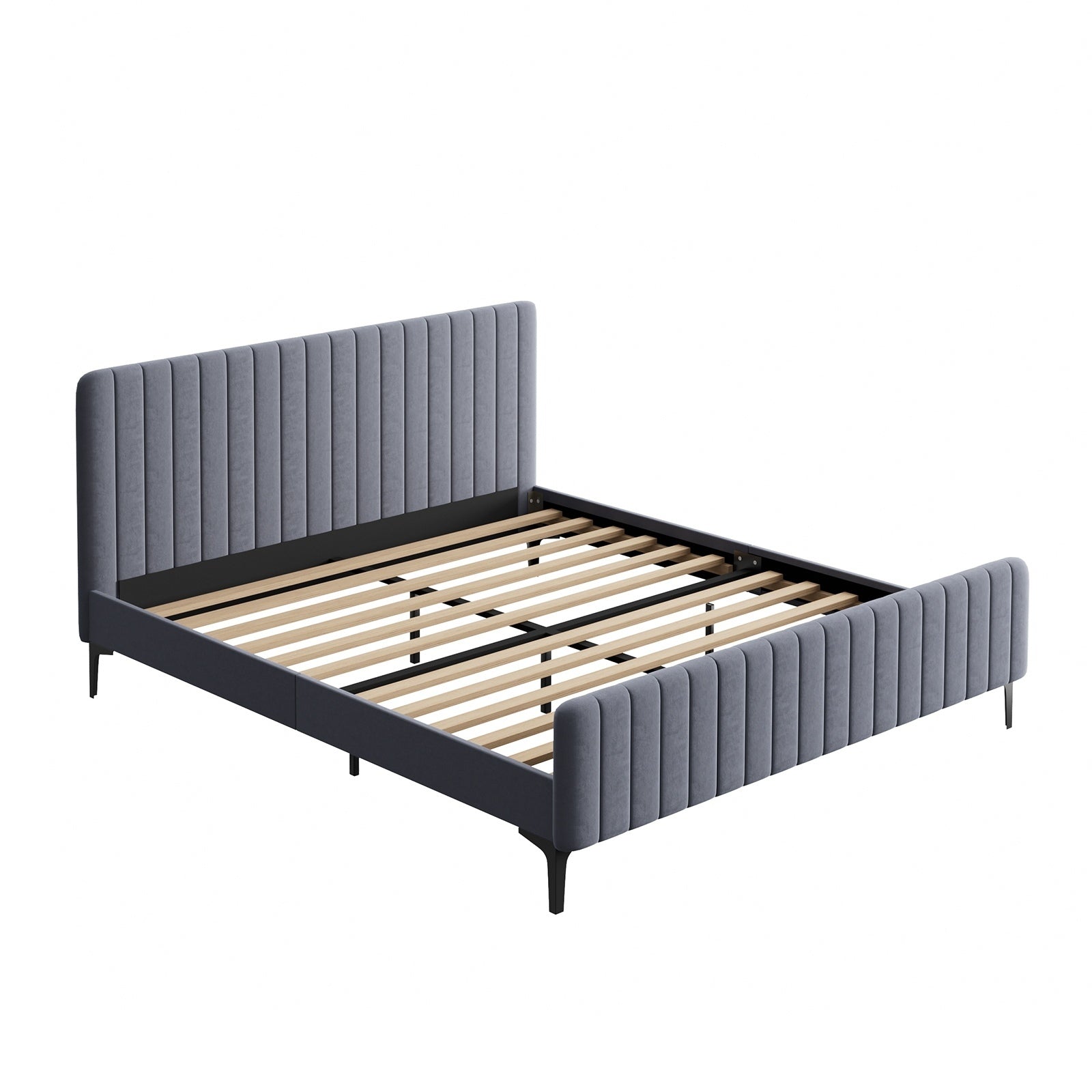 Oikiture Bed Frame Queen Double King Single Beds Platform Grey Velvet Fabric ROY - Sunyee