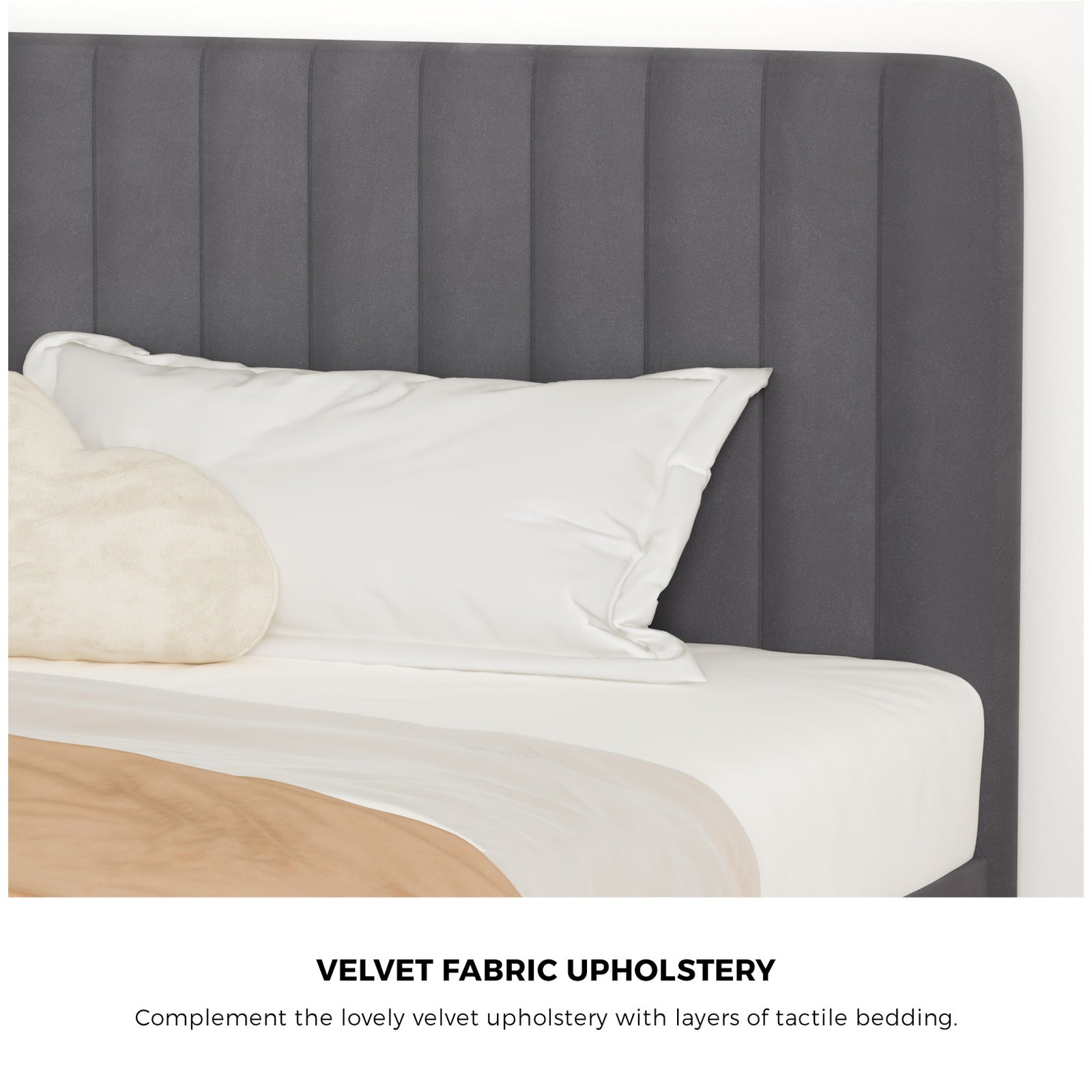 Oikiture Bed Frame King Size Beds Platform Velvet Fabric Grey ROYO - Sunyee