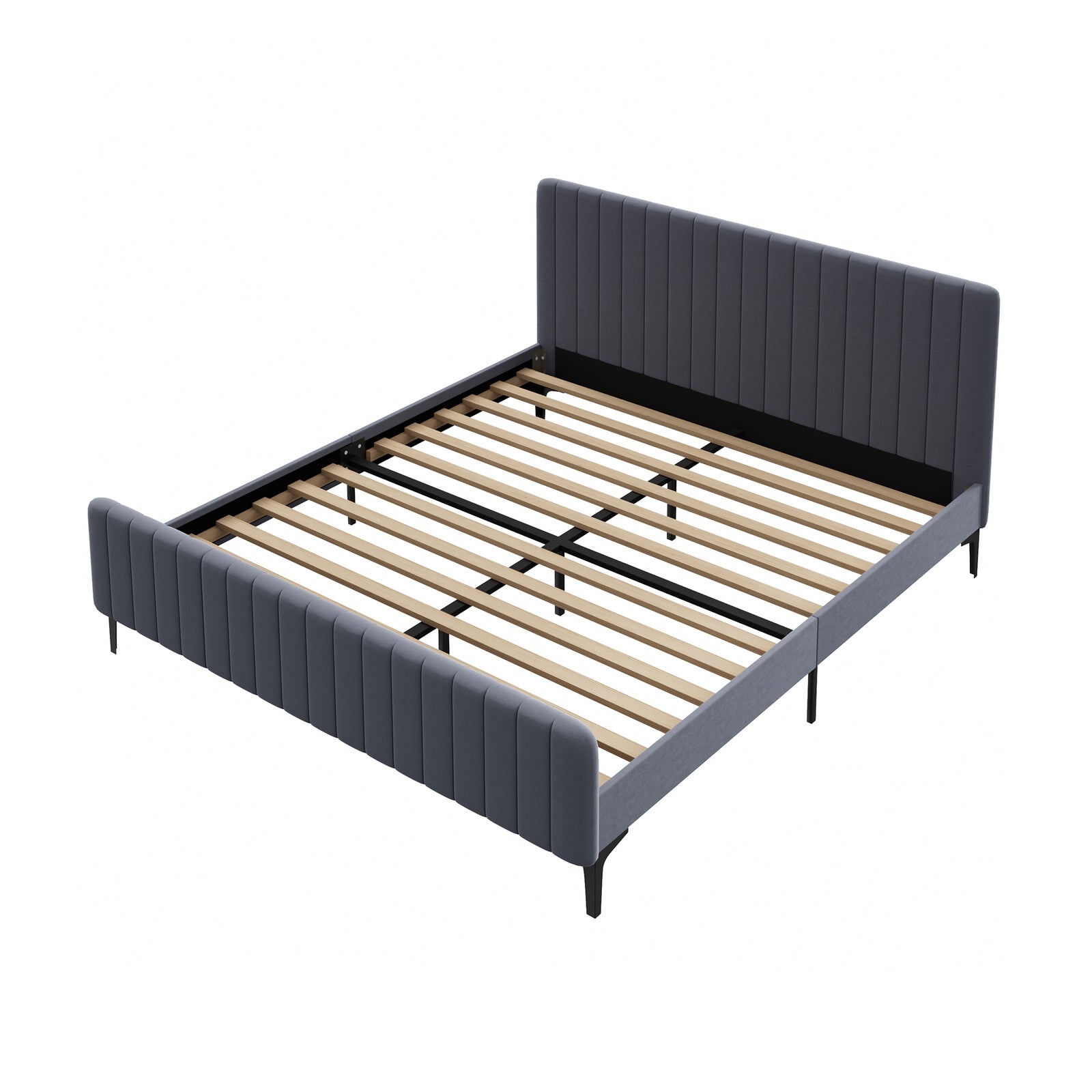 Oikiture Bed Frame King Size Beds Platform Velvet Fabric Grey ROYO - Sunyee