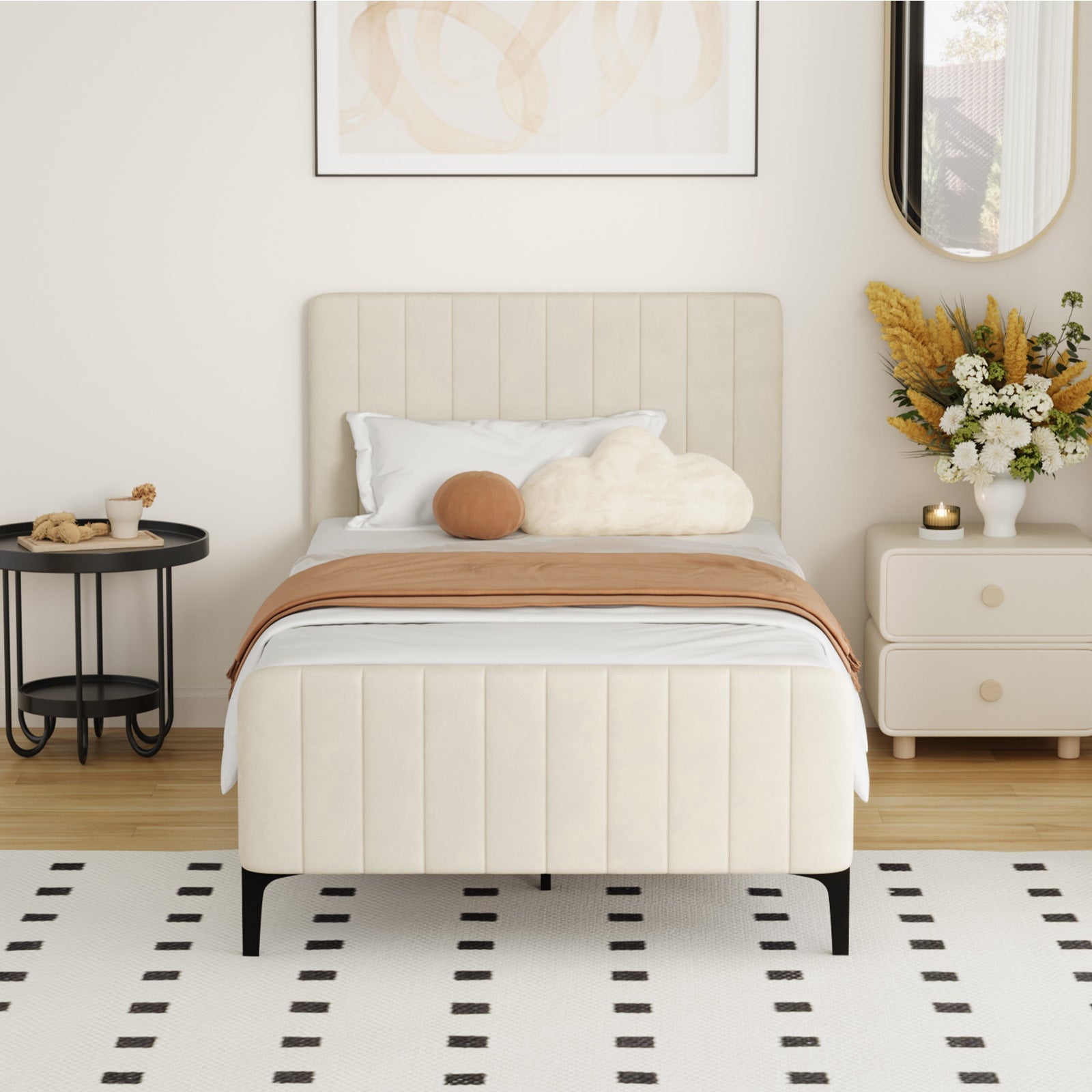 Oikiture Bed Frame King Single Beds Platform Velvet Fabric ROYO - Sunyee