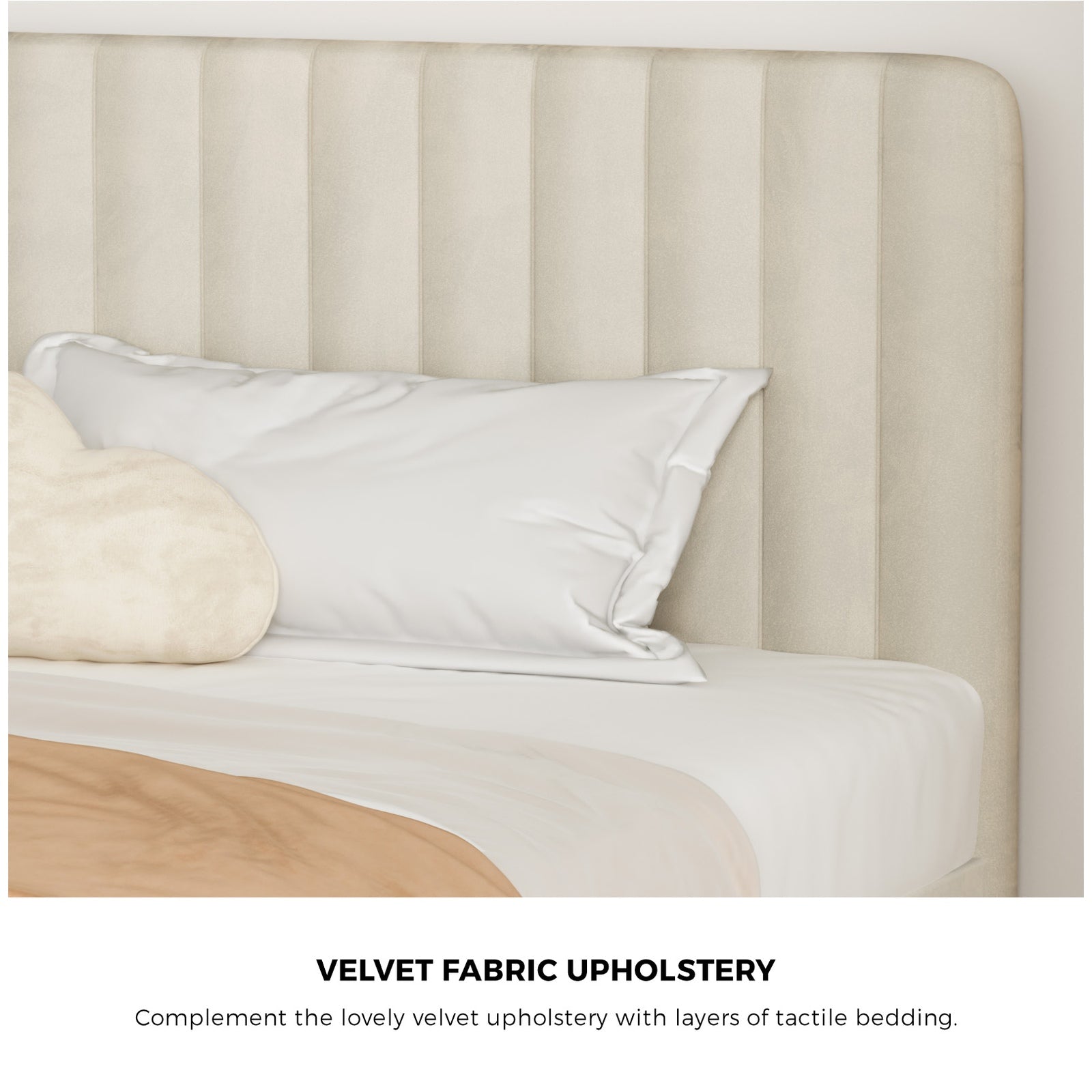 Oikiture Bed Frame King Single Beds Platform Velvet Fabric ROYO - Sunyee