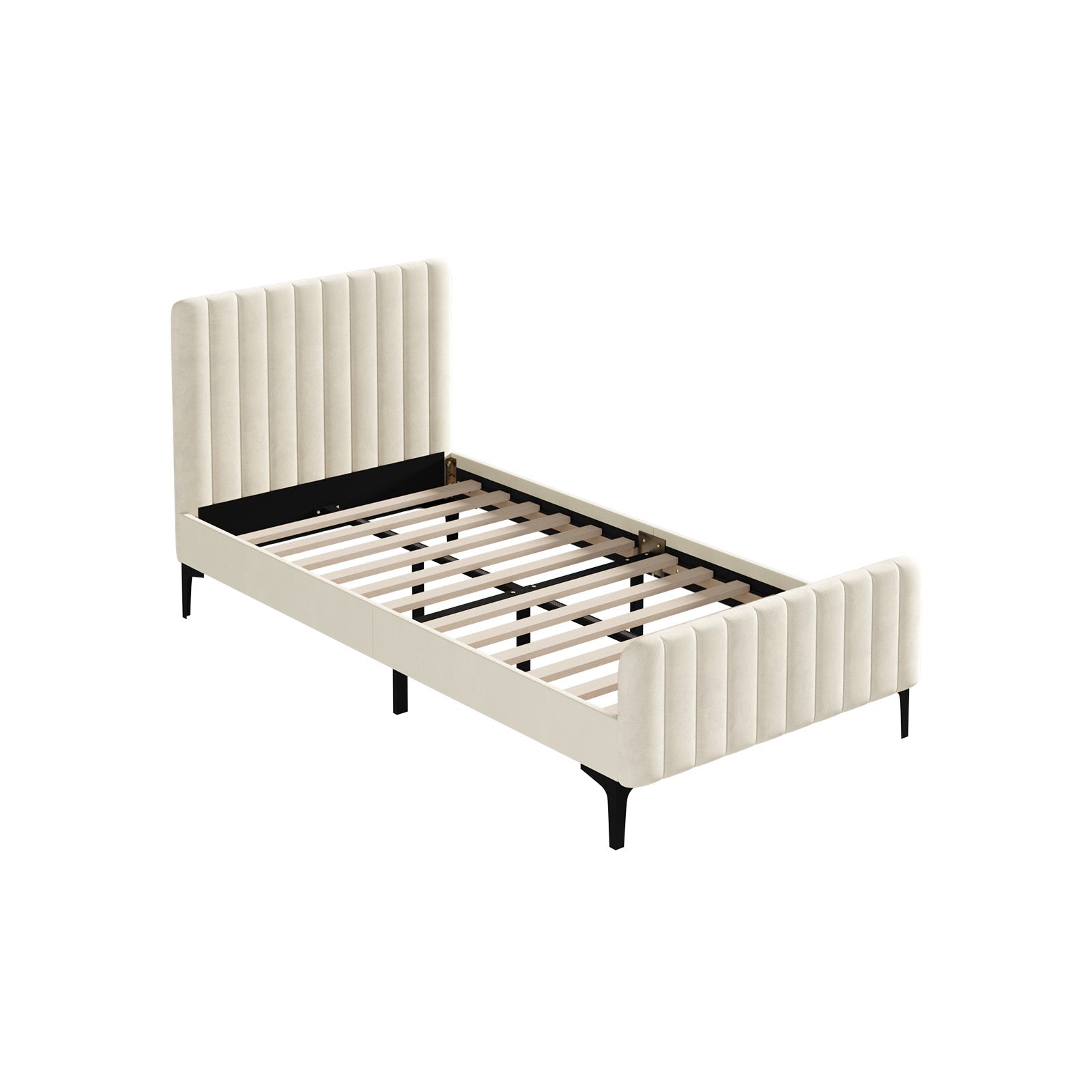 Oikiture Bed Frame King Single Beds Platform Velvet Fabric ROYO - Sunyee