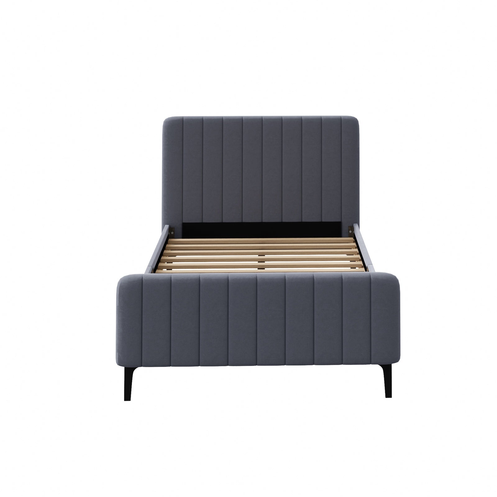 Oikiture Bed Frame King Single Beds Platform Velvet Fabric Grey ROYO - Sunyee