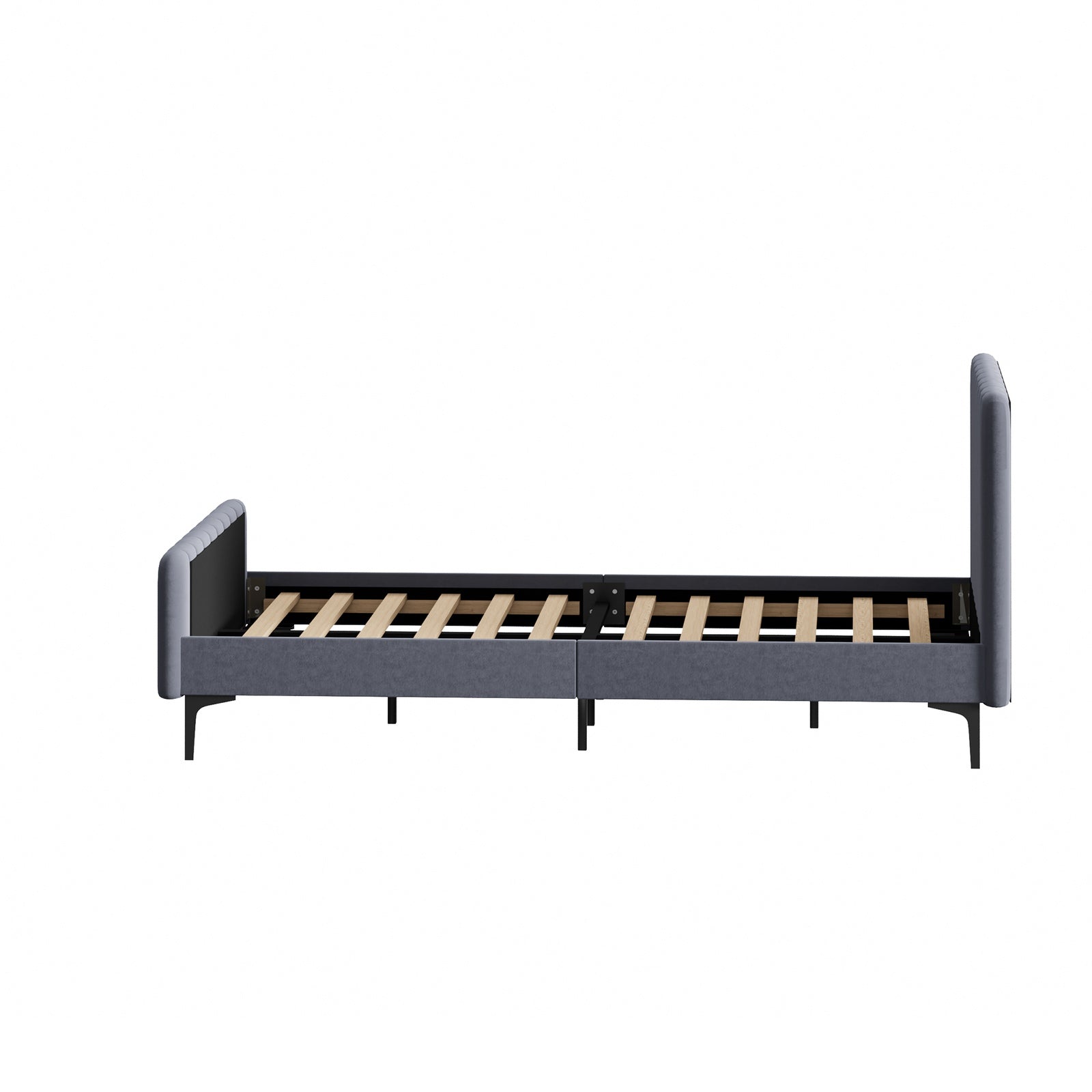 Oikiture Bed Frame King Single Beds Platform Velvet Fabric Grey ROYO - Sunyee