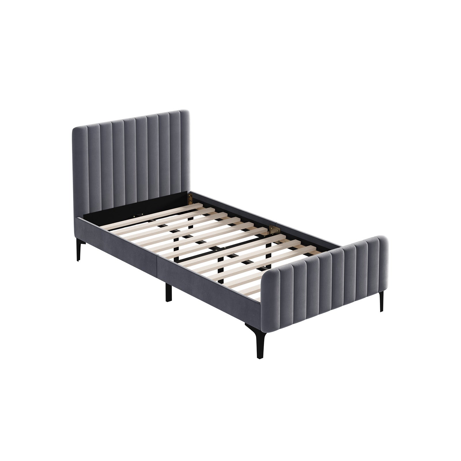Oikiture Bed Frame King Single Beds Platform Velvet Fabric Grey ROYO - Sunyee