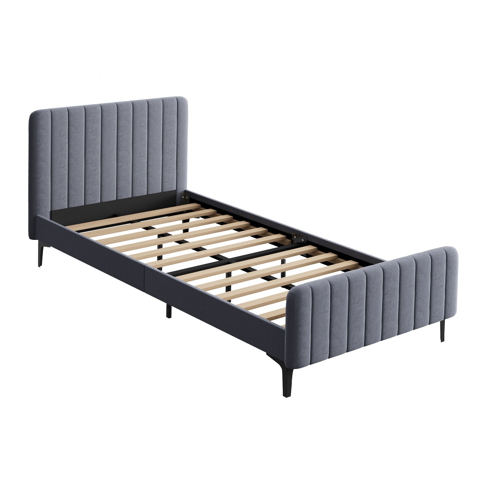 Oikiture Bed Frame Queen Double King Single Beds Platform Grey Velvet Fabric ROY - Sunyee