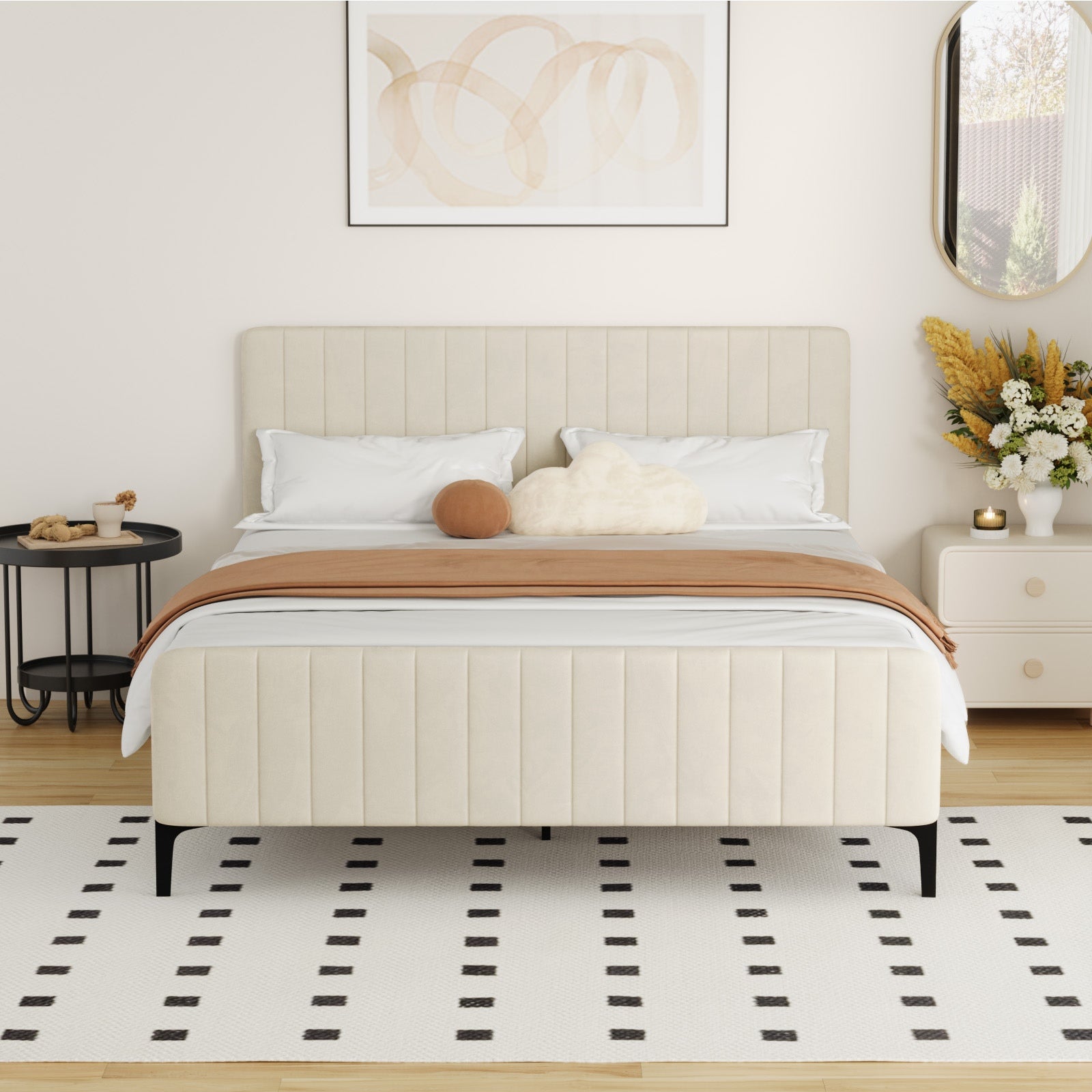 Oikiture Bed Frame Queen Size Beds Platform Velvet Fabric ROYO - Sunyee