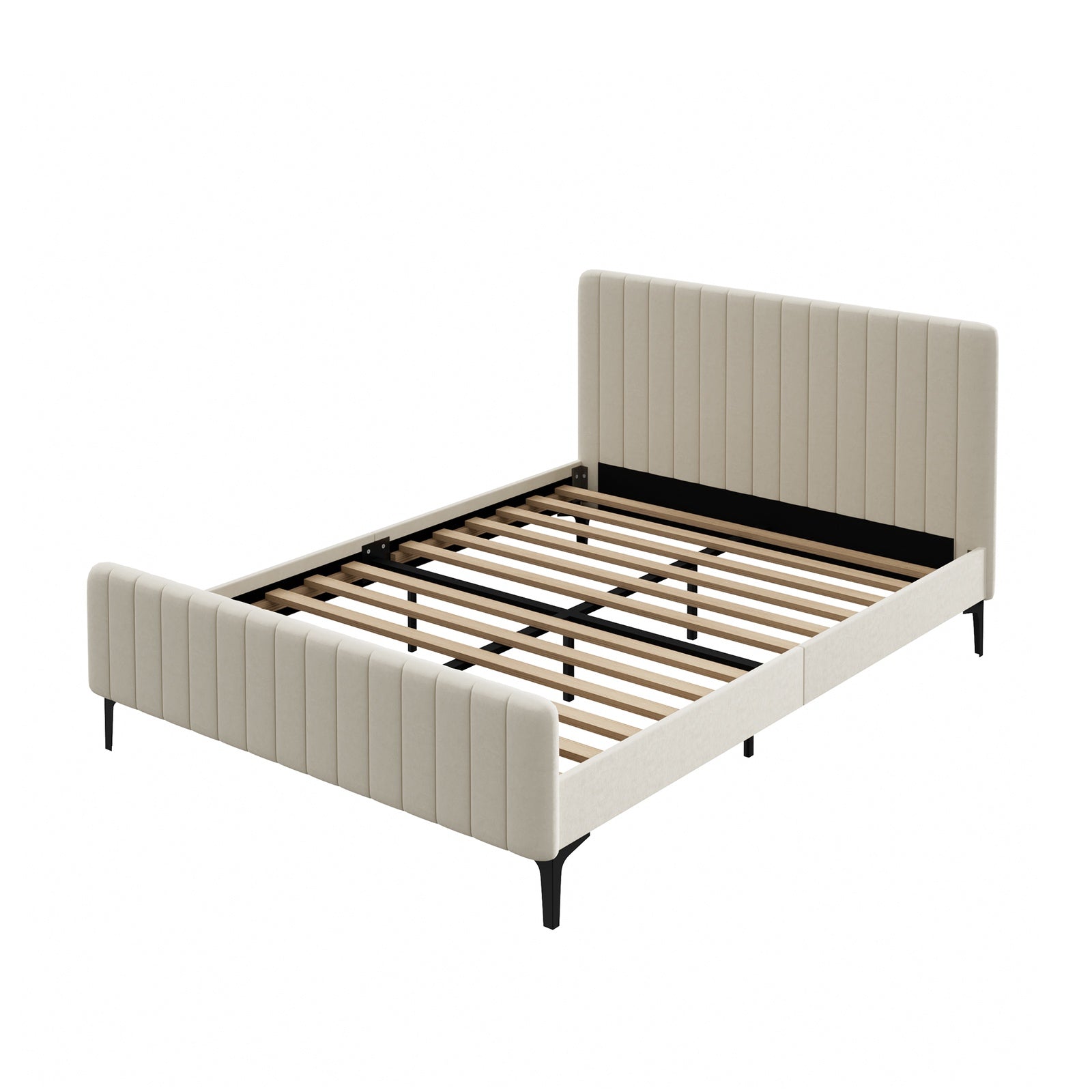 Oikiture Bed Frame Queen Size Beds Platform Velvet Fabric ROYO - Sunyee