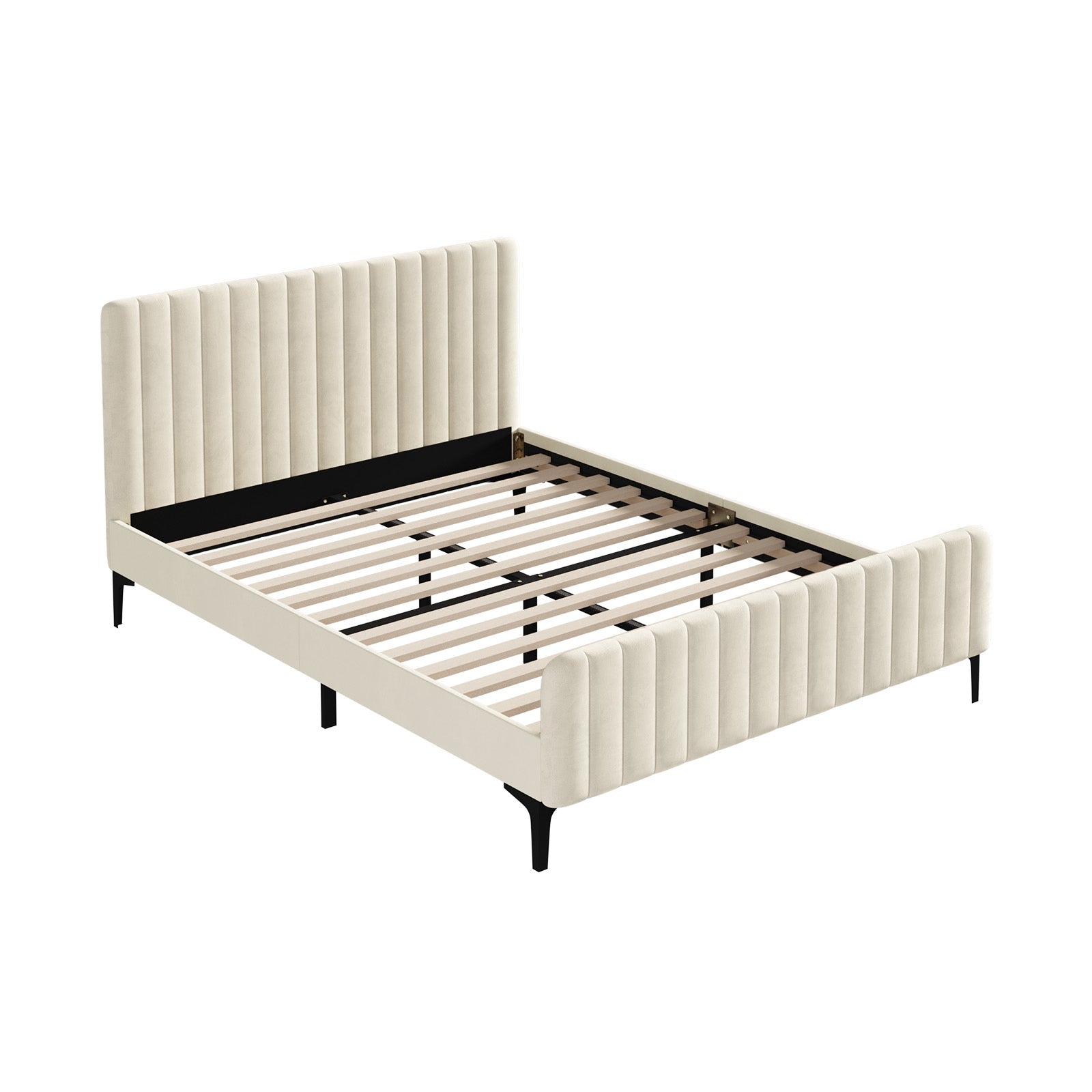 Oikiture Bed Frame Queen Size Beds Platform Velvet Fabric ROYO - Sunyee