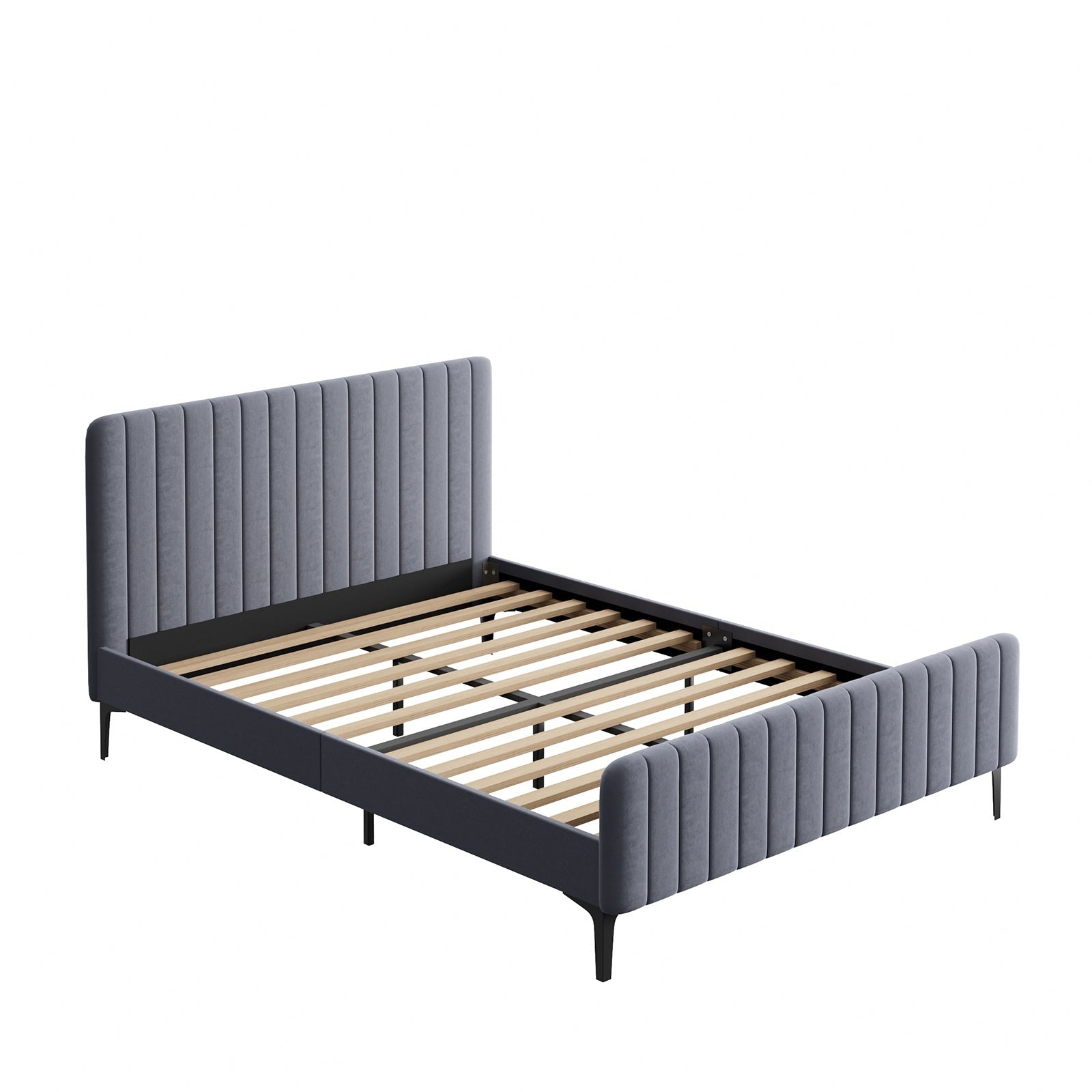 Oikiture Bed Frame Queen Double King Single Beds Platform Grey Velvet Fabric ROY - Sunyee
