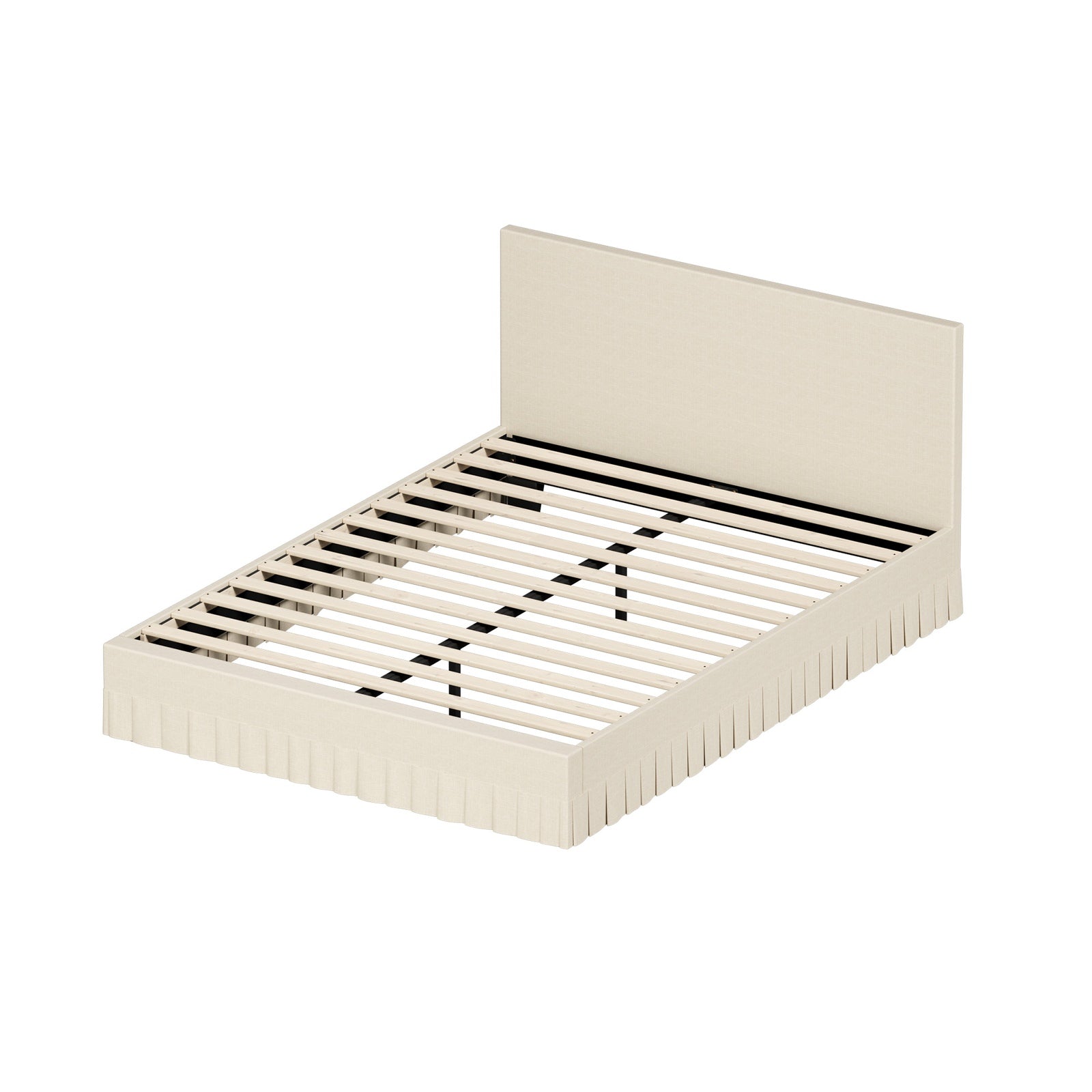 Oikiture Bed Frame Queen Size Upholstered Headboard Platform Base Beige