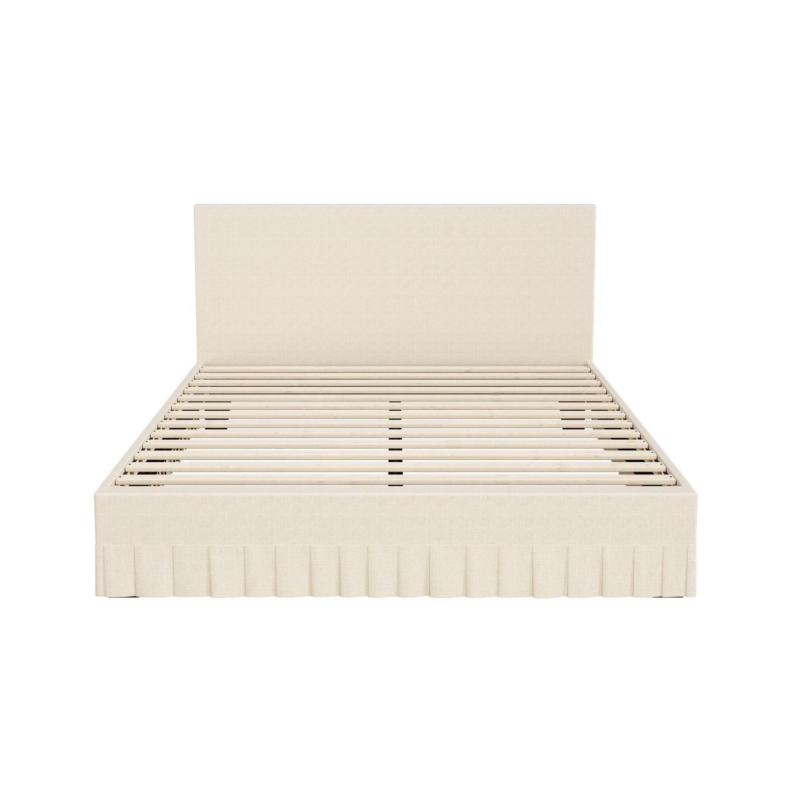 Oikiture Bed Frame Queen Size Upholstered Headboard Platform Base Beige
