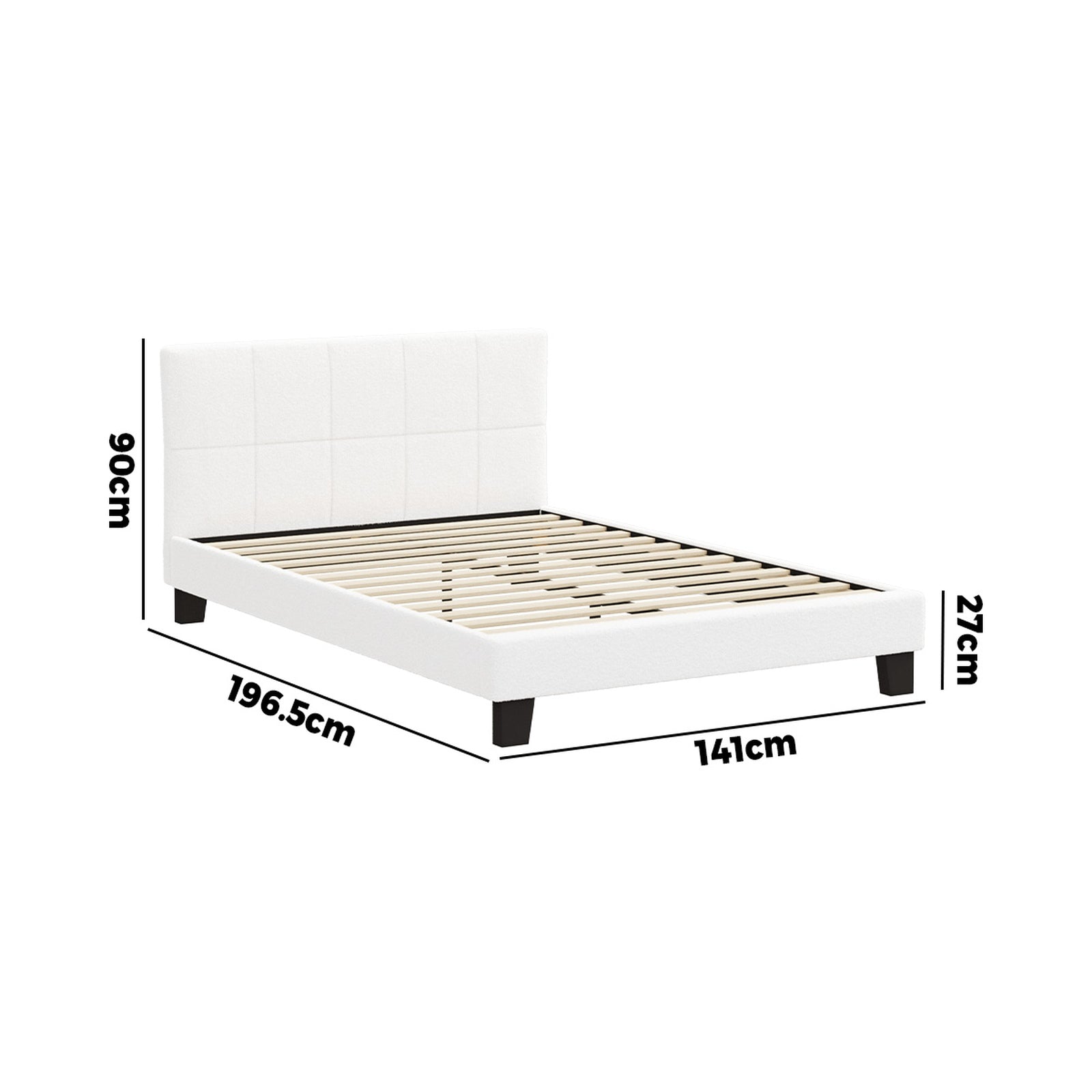 Oikiture Bed Frame Double Size Base White Boucle TOFU - Sunyee