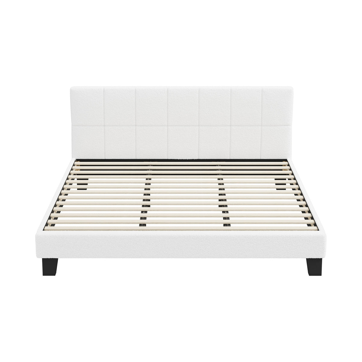 Oikiture Bed Frame King Size Base White Boucle TOFU - Sunyee