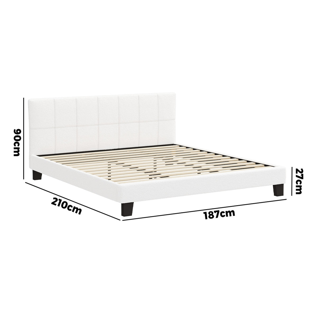 Oikiture Bed Frame King Size Base White Boucle TOFU - Sunyee