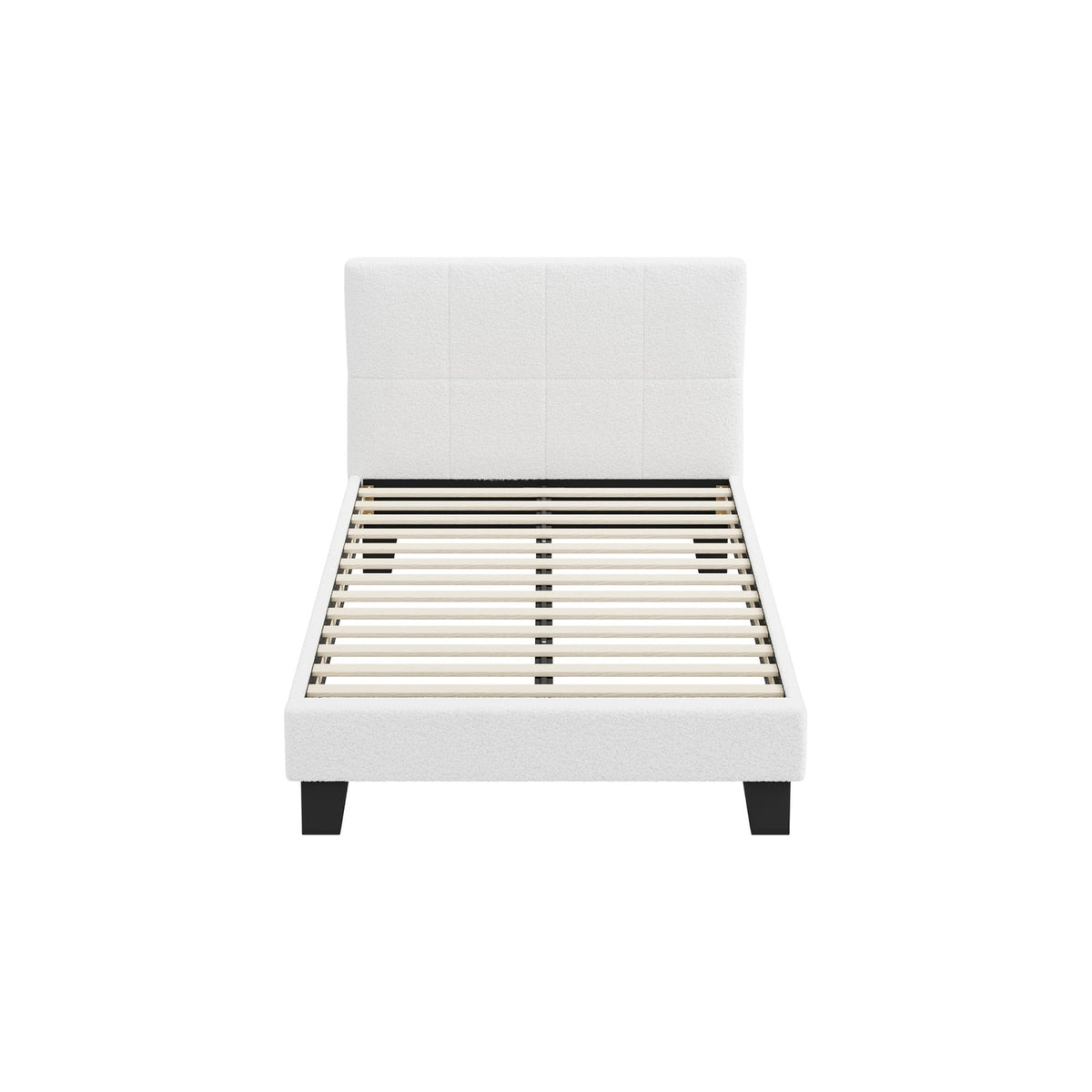 Oikiture Bed Frame King Single Size Base White Boucle TOFU - Sunyee