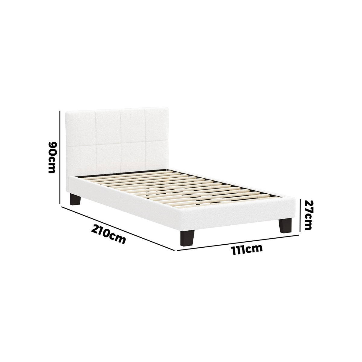 Oikiture Bed Frame King Single Size Base White Boucle TOFU - Sunyee