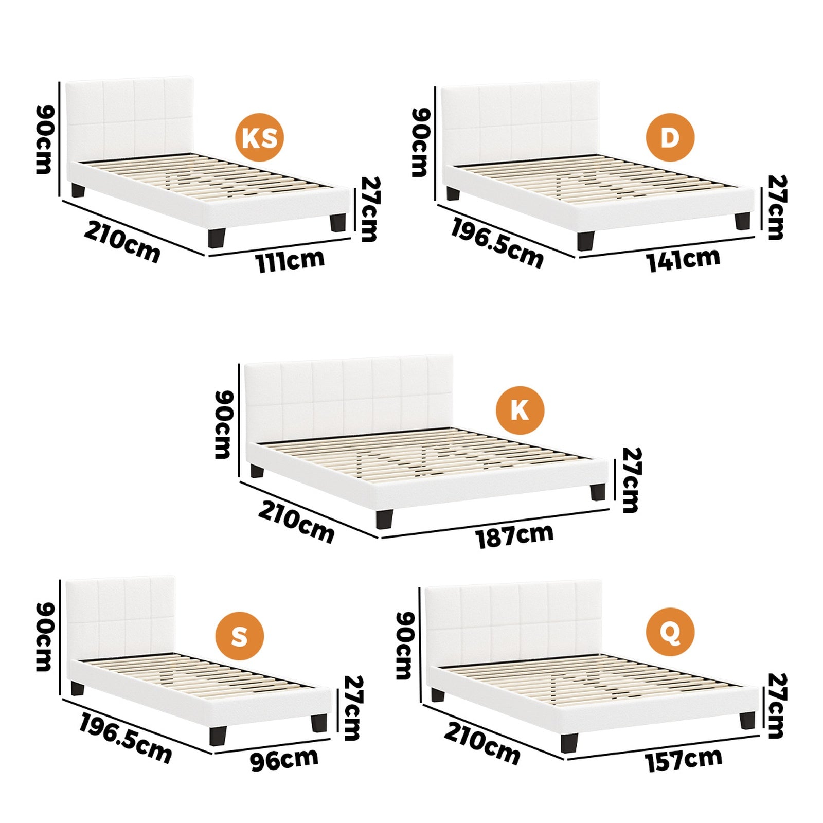 Oikiture Bed Frame Queen Double King Single Beds Base White Boucle TOFU - Sunyee