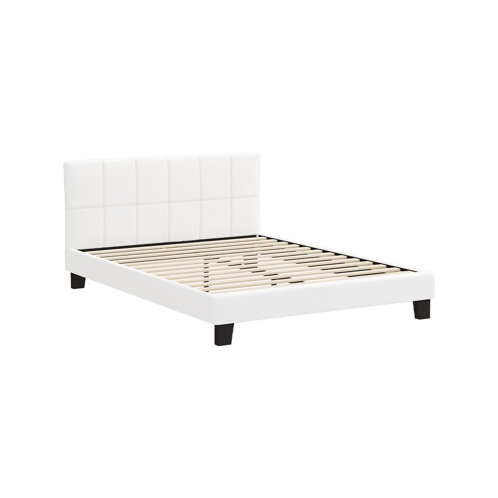 Oikiture Bed Frame Queen Double King Single Beds Base White Boucle TOFU - Sunyee