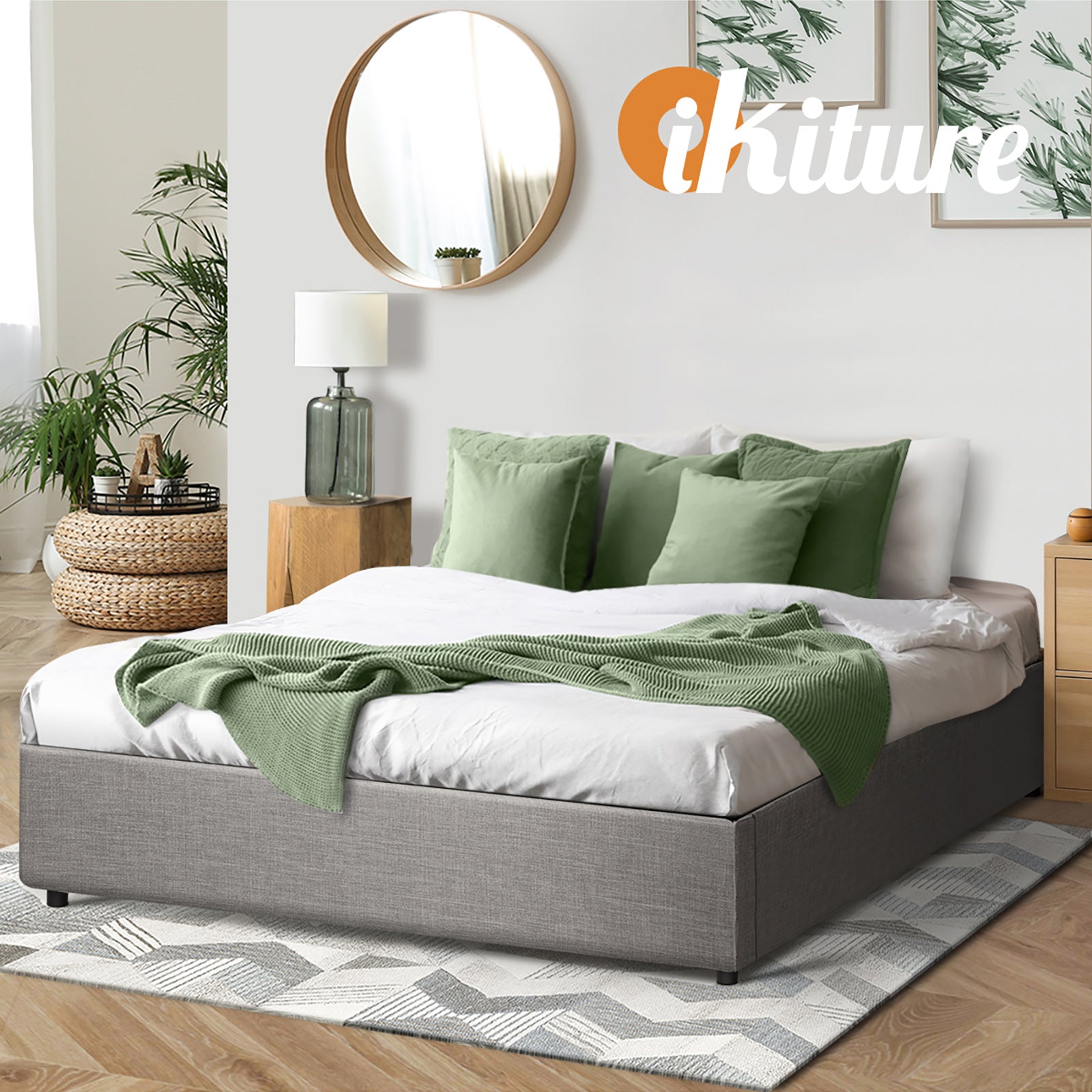 Oikiture Bed Frame Double Size Gas Lift Base With Storage Mattress Base Platform - Sunyee