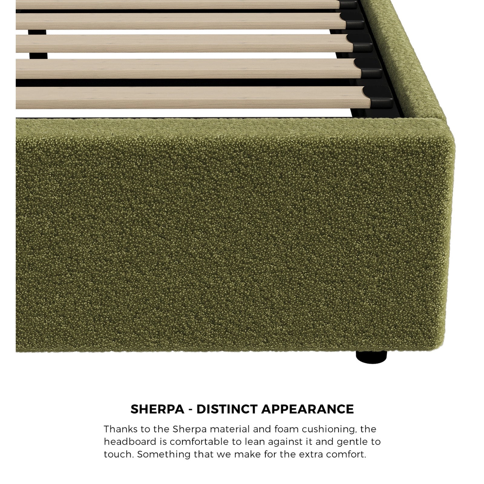 Oikiture Bed Frame King Single Size Gas Lift Base with Storage Boucle Green