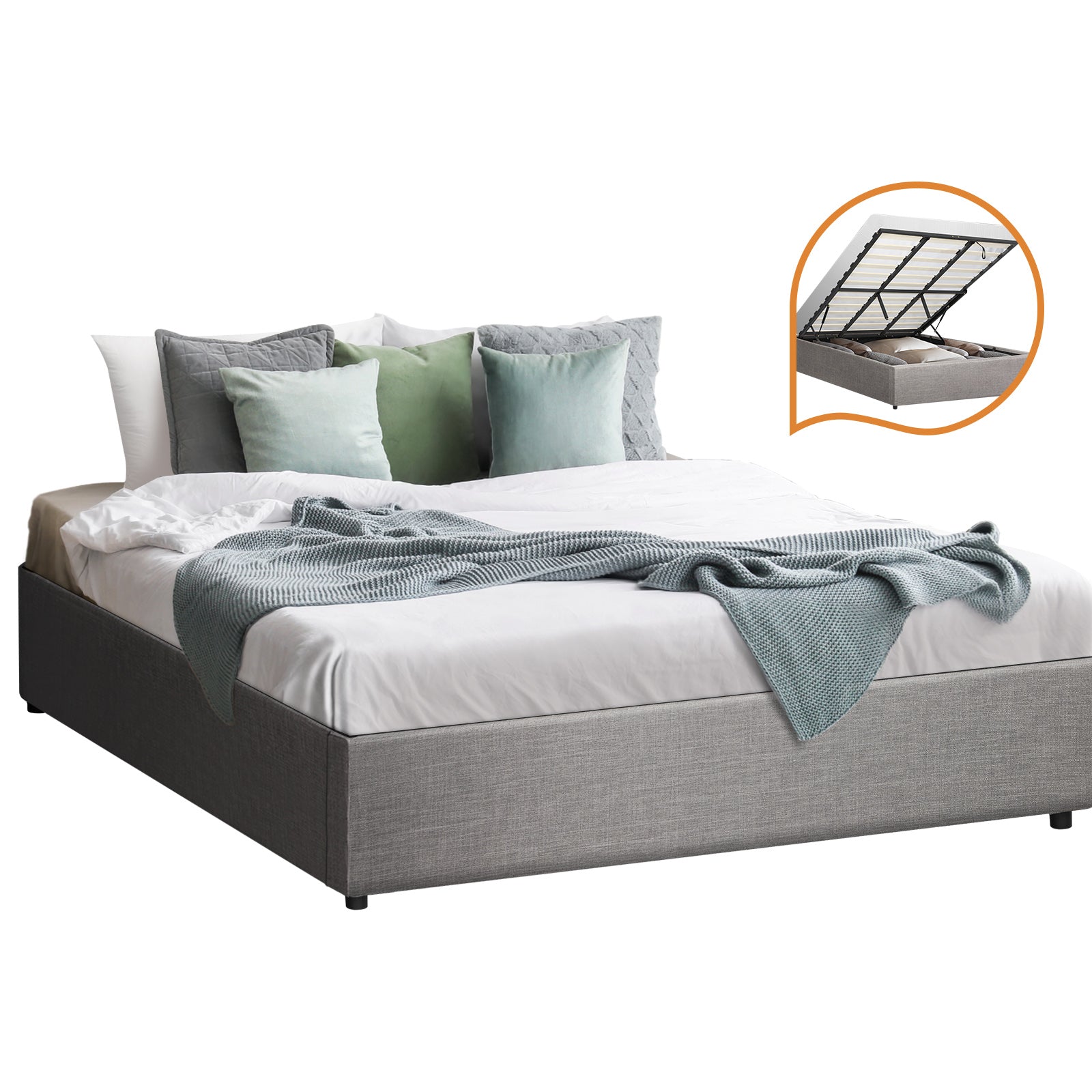 Oikiture Bed Frame Queen Double King Single Gas Lift Base With Storage Platform - Sunyee