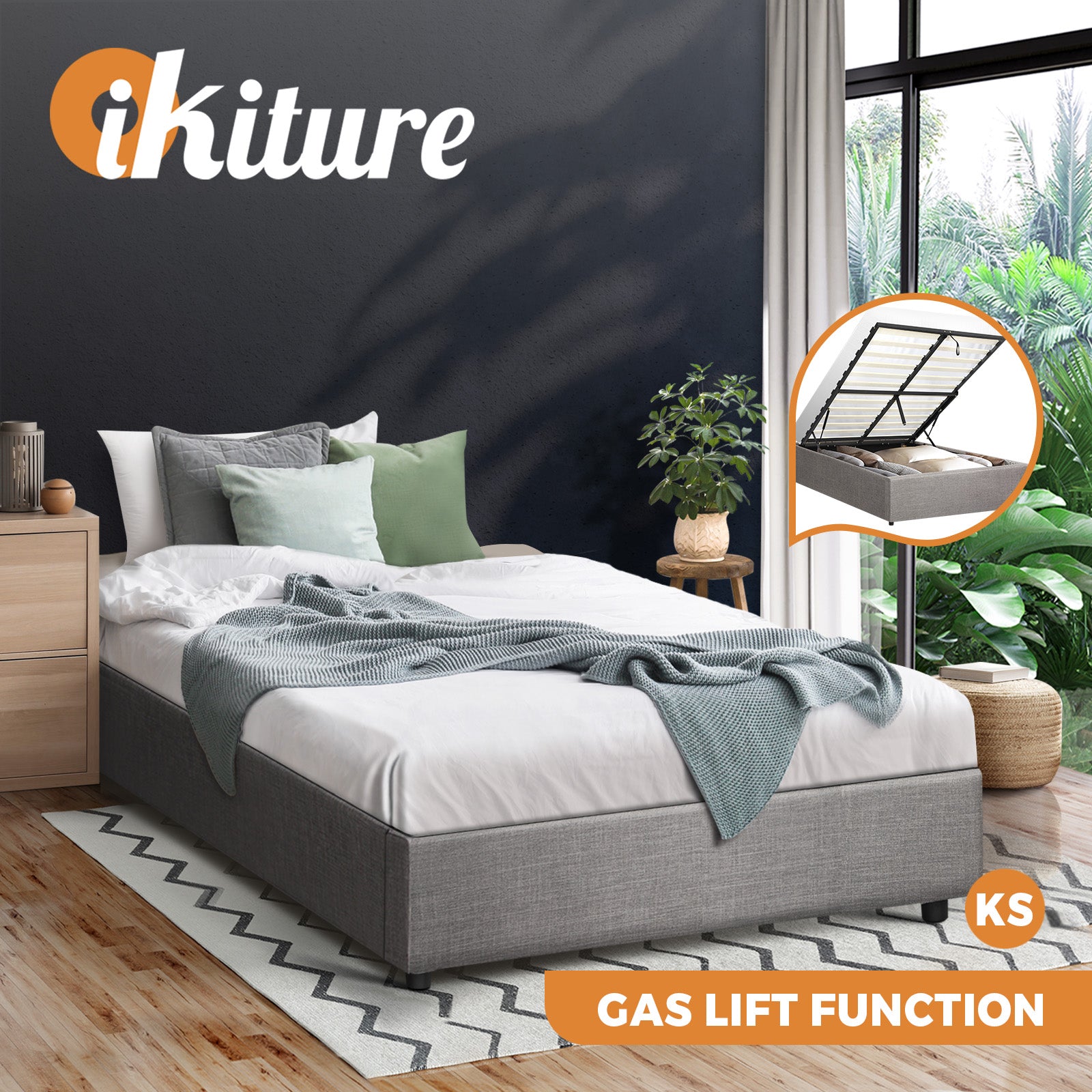 Oikiture Bed Frame Queen Double King Single Gas Lift Base With Storage Platform - Sunyee