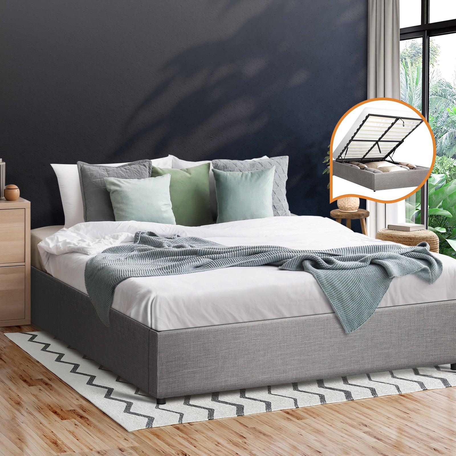 Oikiture Bed Frame Queen Double King Single Gas Lift Base With Storage Platform - Sunyee