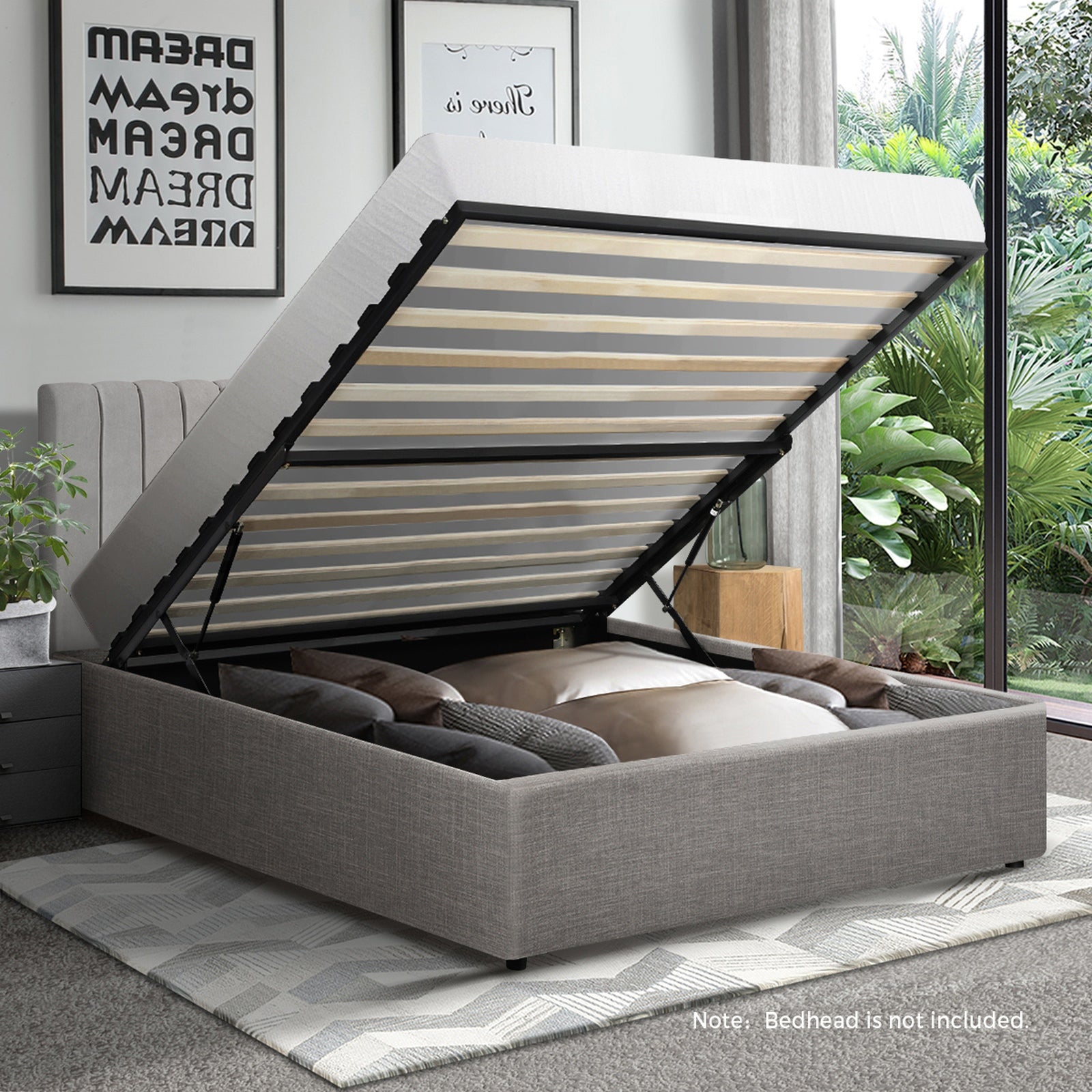 Oikiture Bed Frame Single Size Gas Lift Base With Storage - Sunyee