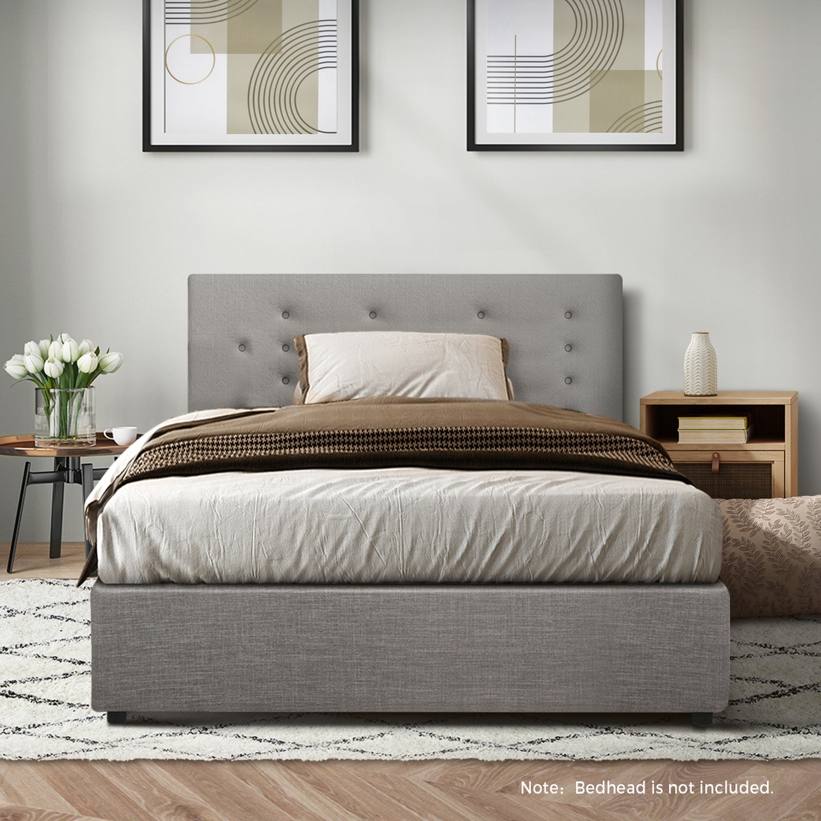 Oikiture Bed Frame Single Size Gas Lift Base With Storage - Sunyee