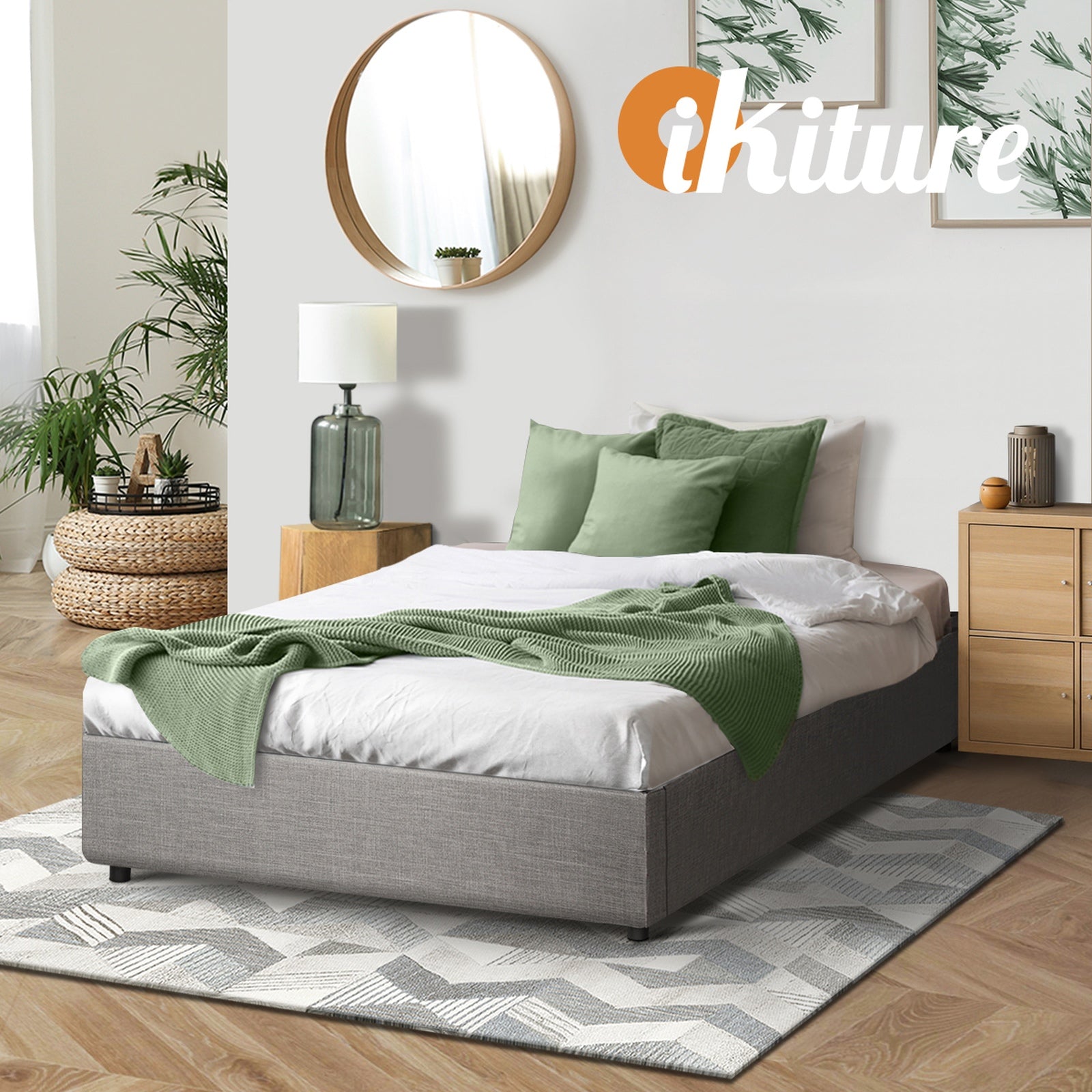 Oikiture Bed Frame Single Size Gas Lift Base With Storage - Sunyee