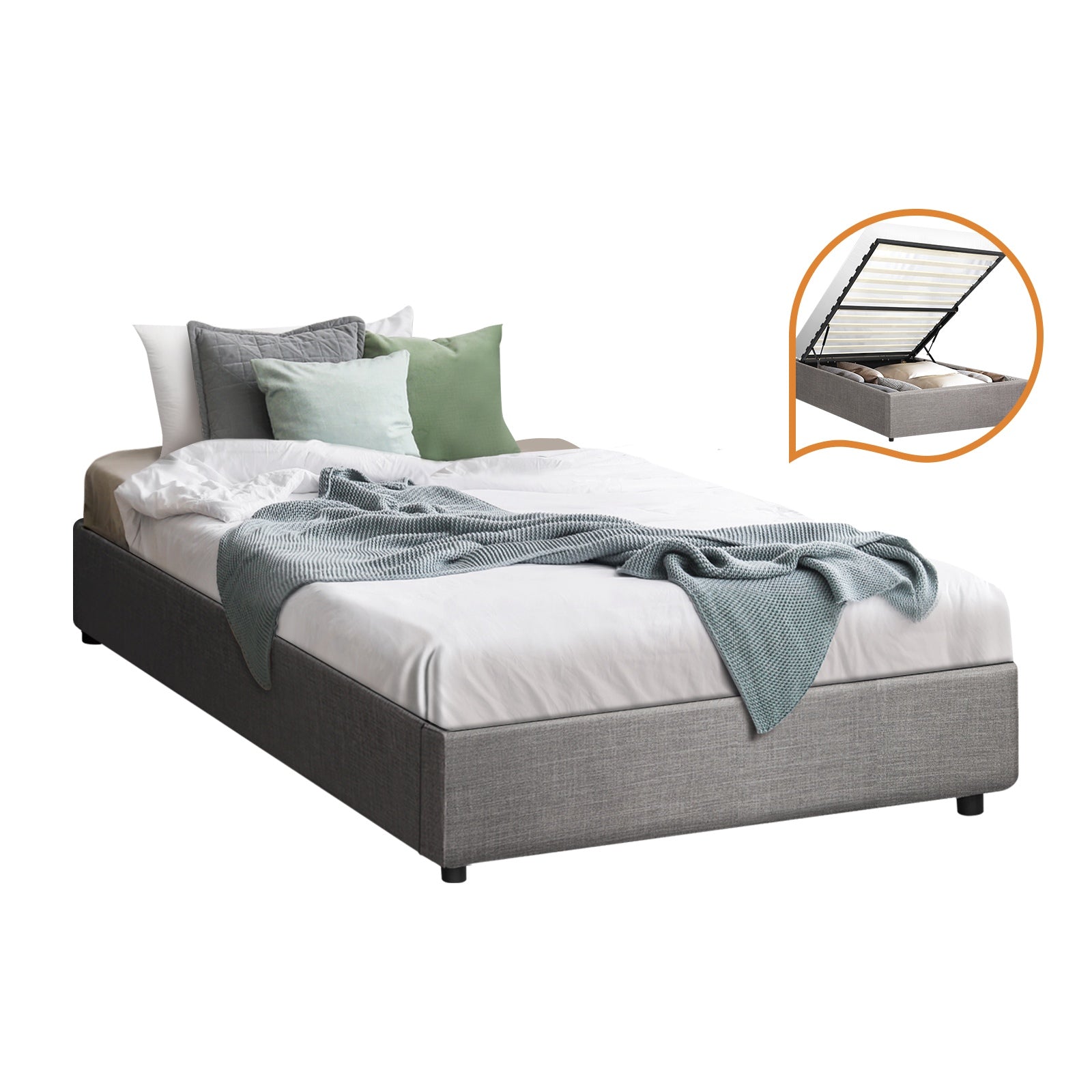 Oikiture Bed Frame Single Size Gas Lift Base With Storage - Sunyee