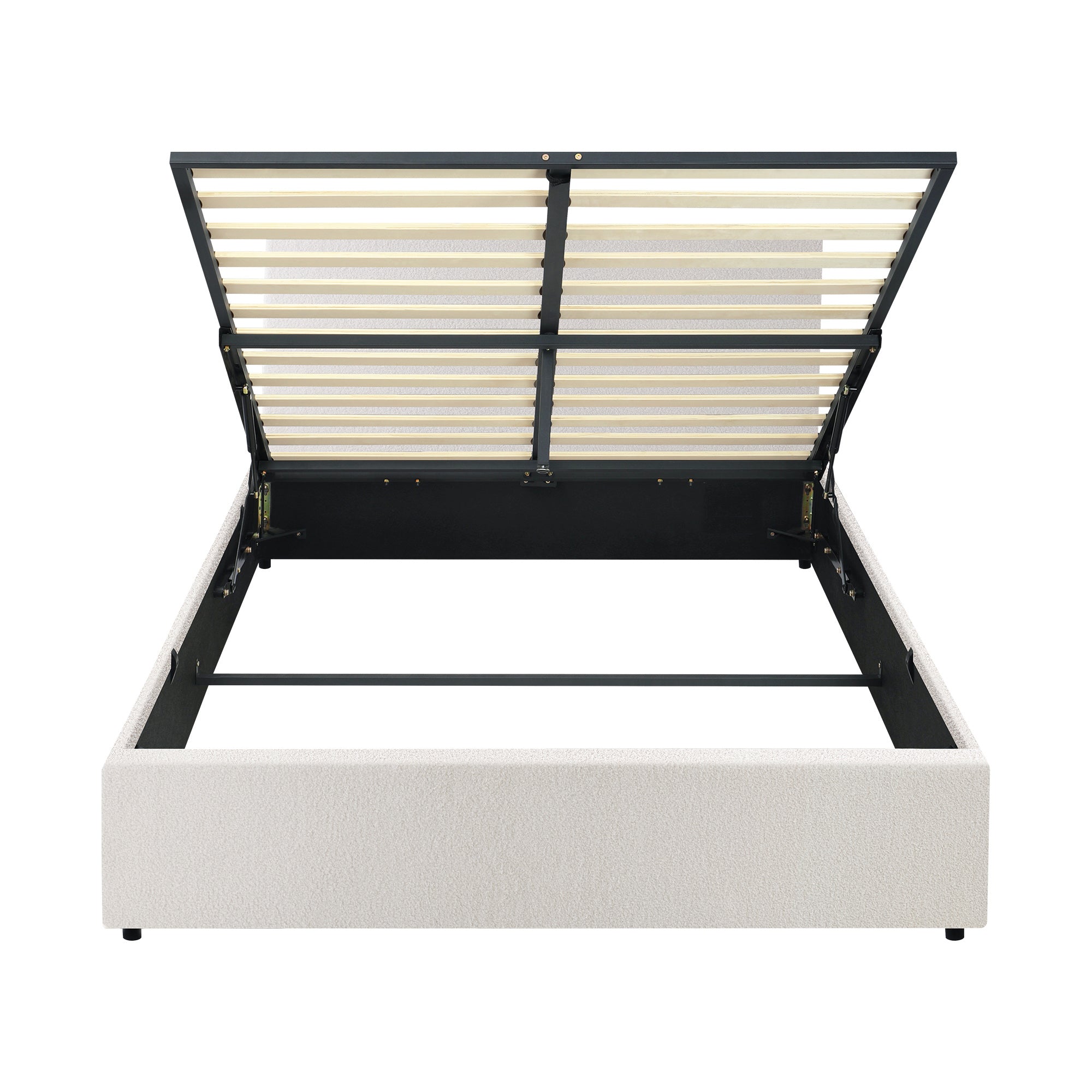 Oikiture Bed Frame Double Size Gas Lift Base With Storage White Boucle - Sunyee