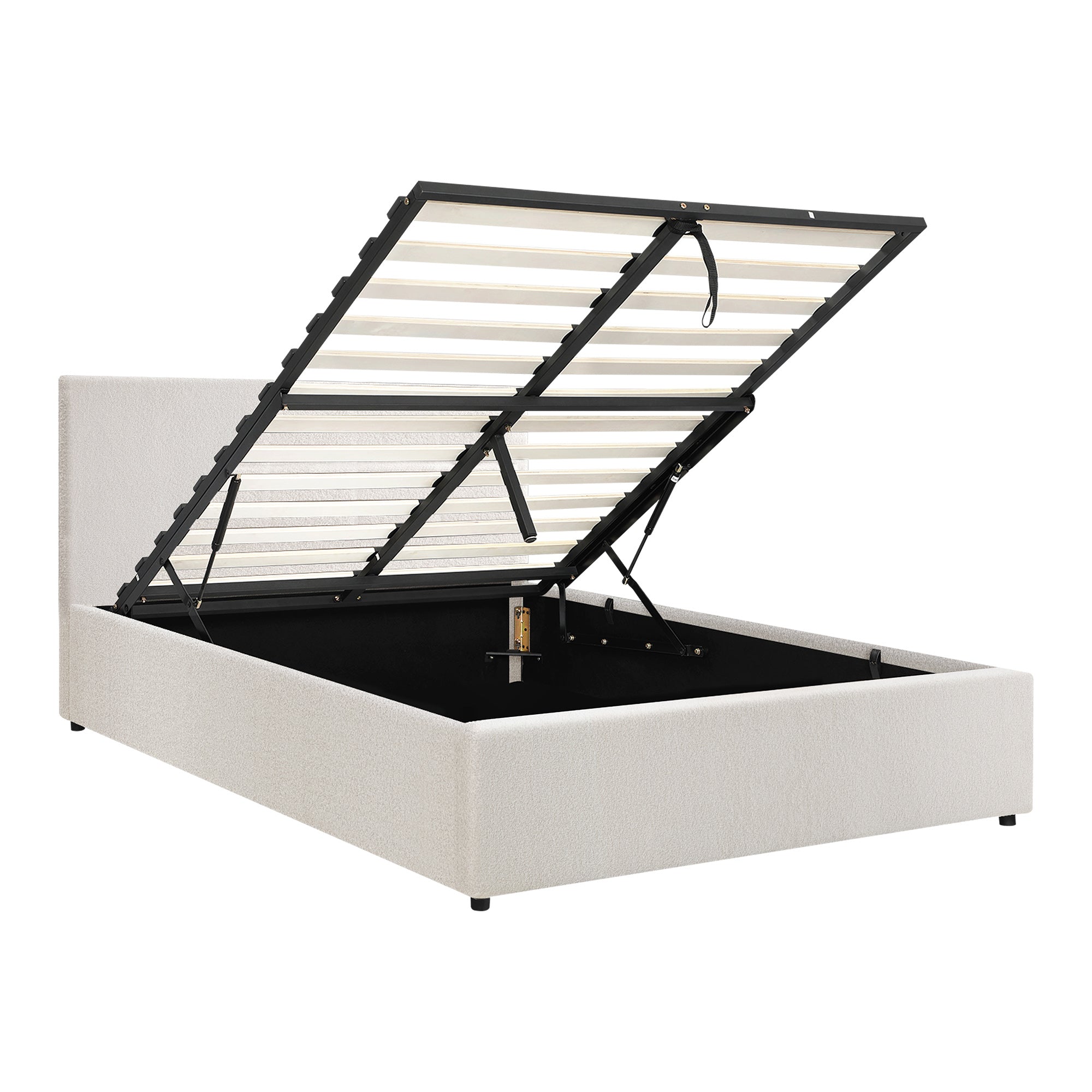Oikiture Bed Frame Double Size Gas Lift Base With Storage White Boucle - Sunyee