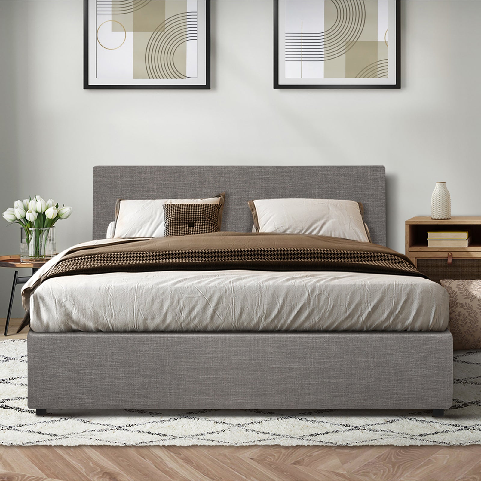 Oikiture Bed Frame King Size Gas Lift Base with Storage Mattress Platform Grey - Sunyee
