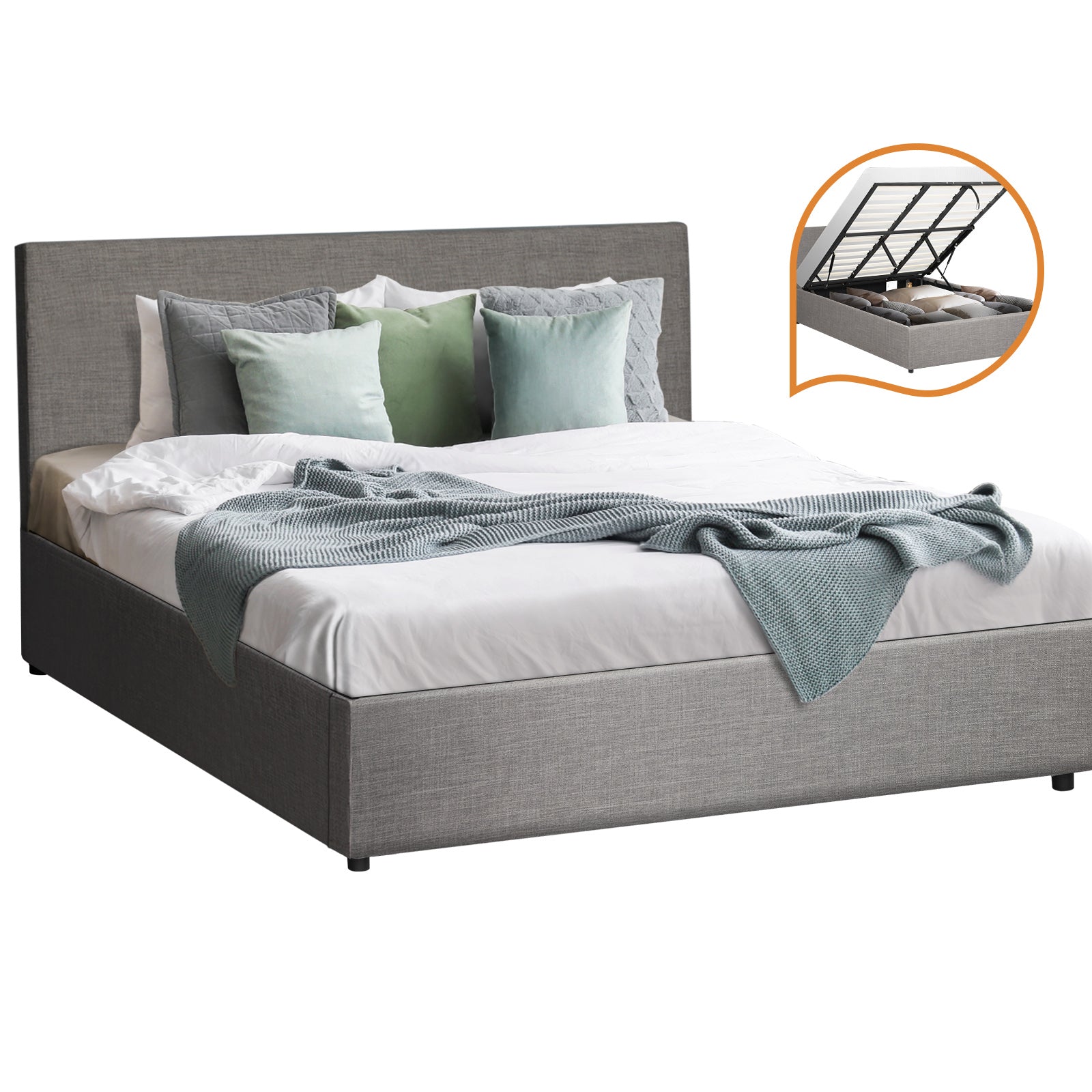 Oikiture Bed Frame King Size Gas Lift Base with Storage Mattress Platform Grey - Sunyee