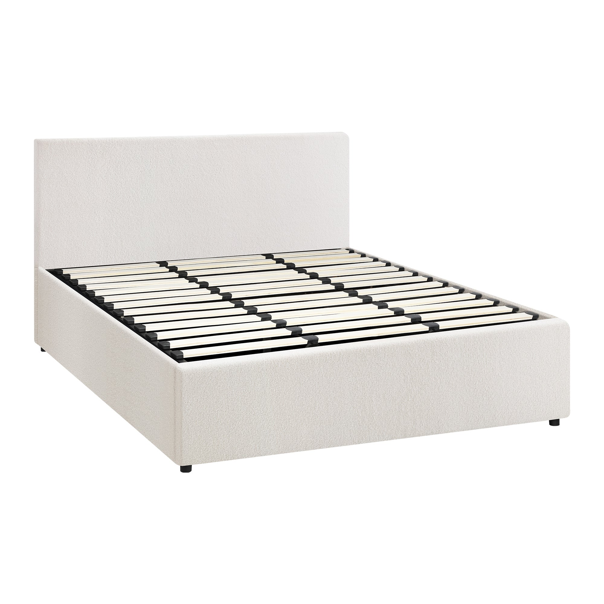Oikiture Bed Frame King Size Gas Lift Base With Storage White Boucle - Sunyee
