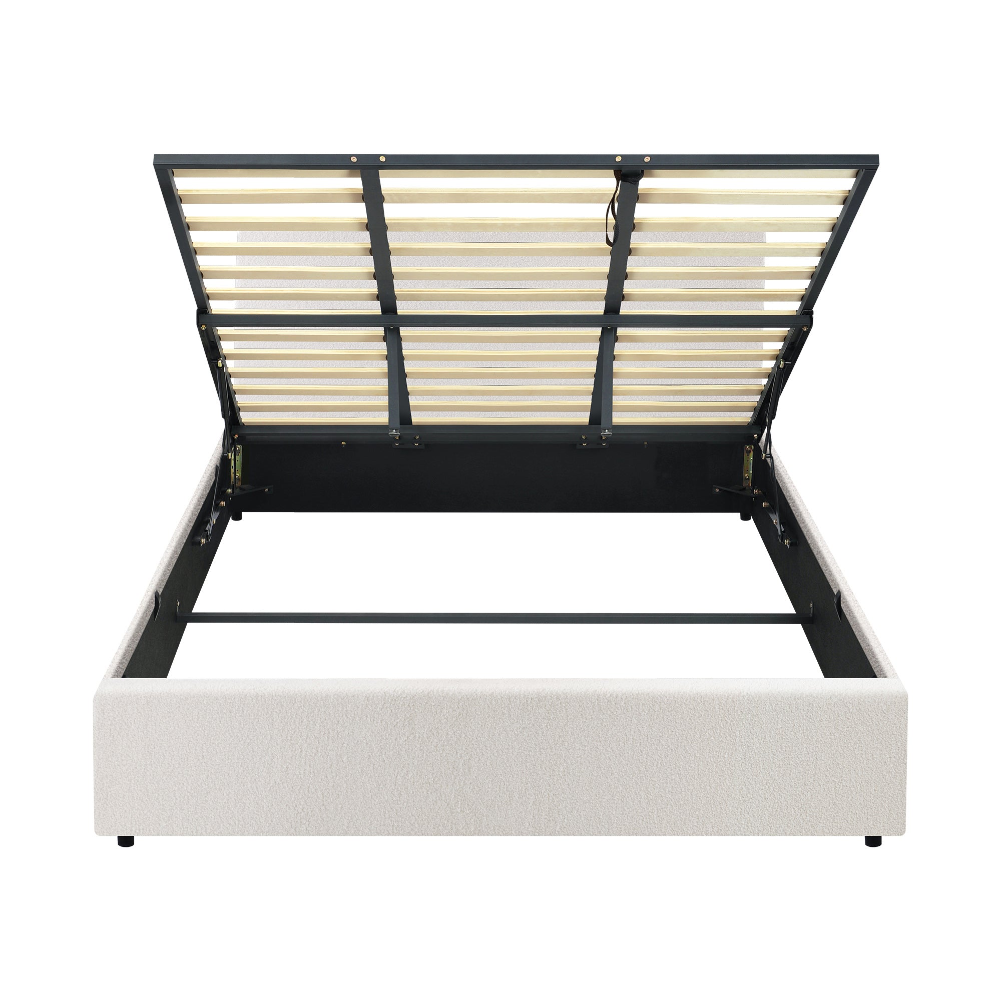 Oikiture Bed Frame King Size Gas Lift Base With Storage White Boucle - Sunyee