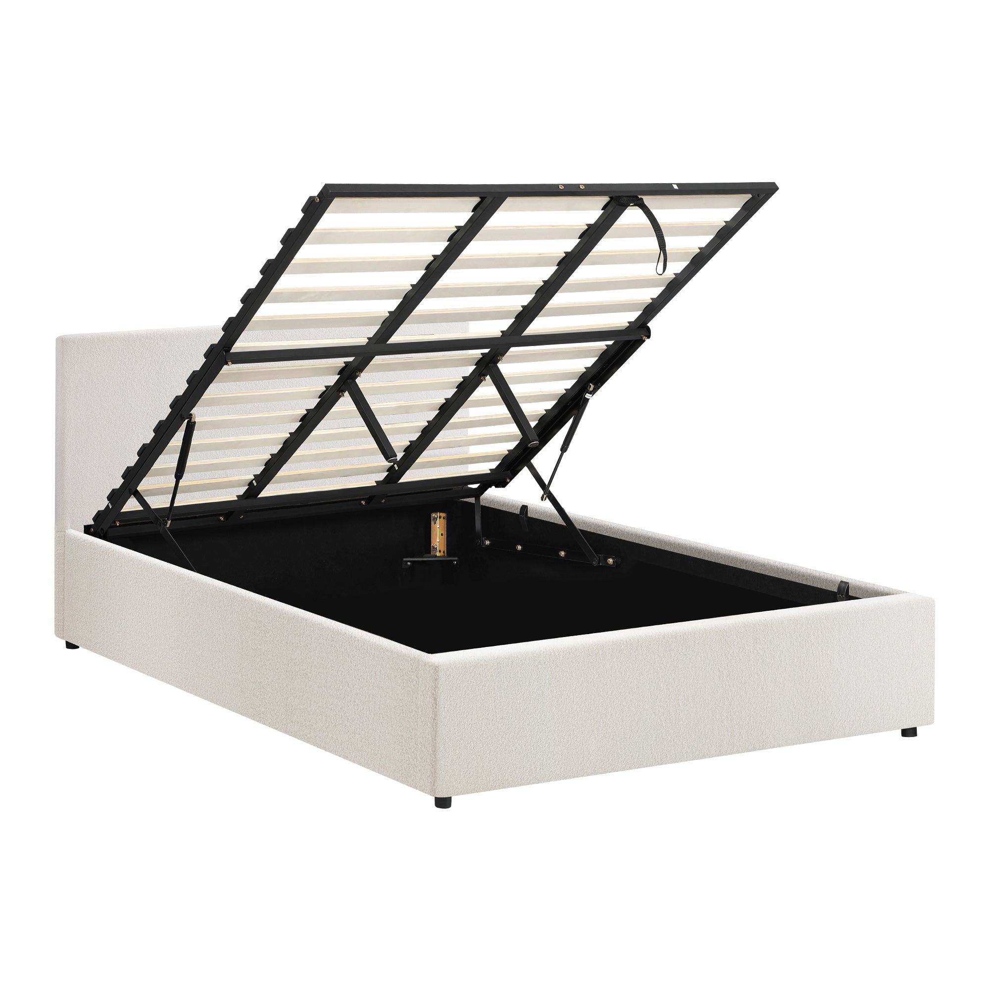 Oikiture Bed Frame King Size Gas Lift Base With Storage White Boucle - Sunyee