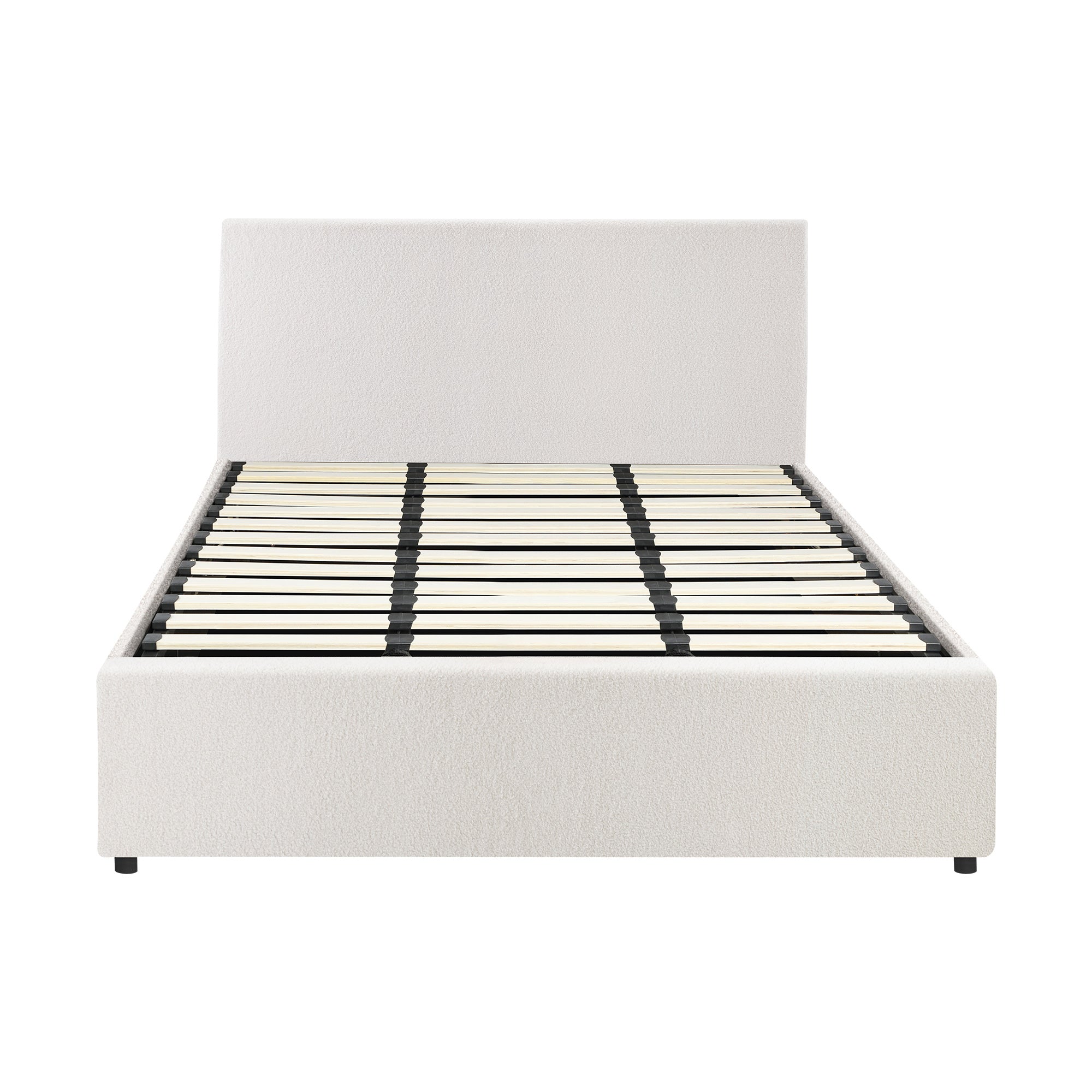 Oikiture Bed Frame King Size Gas Lift Base With Storage White Boucle - Sunyee