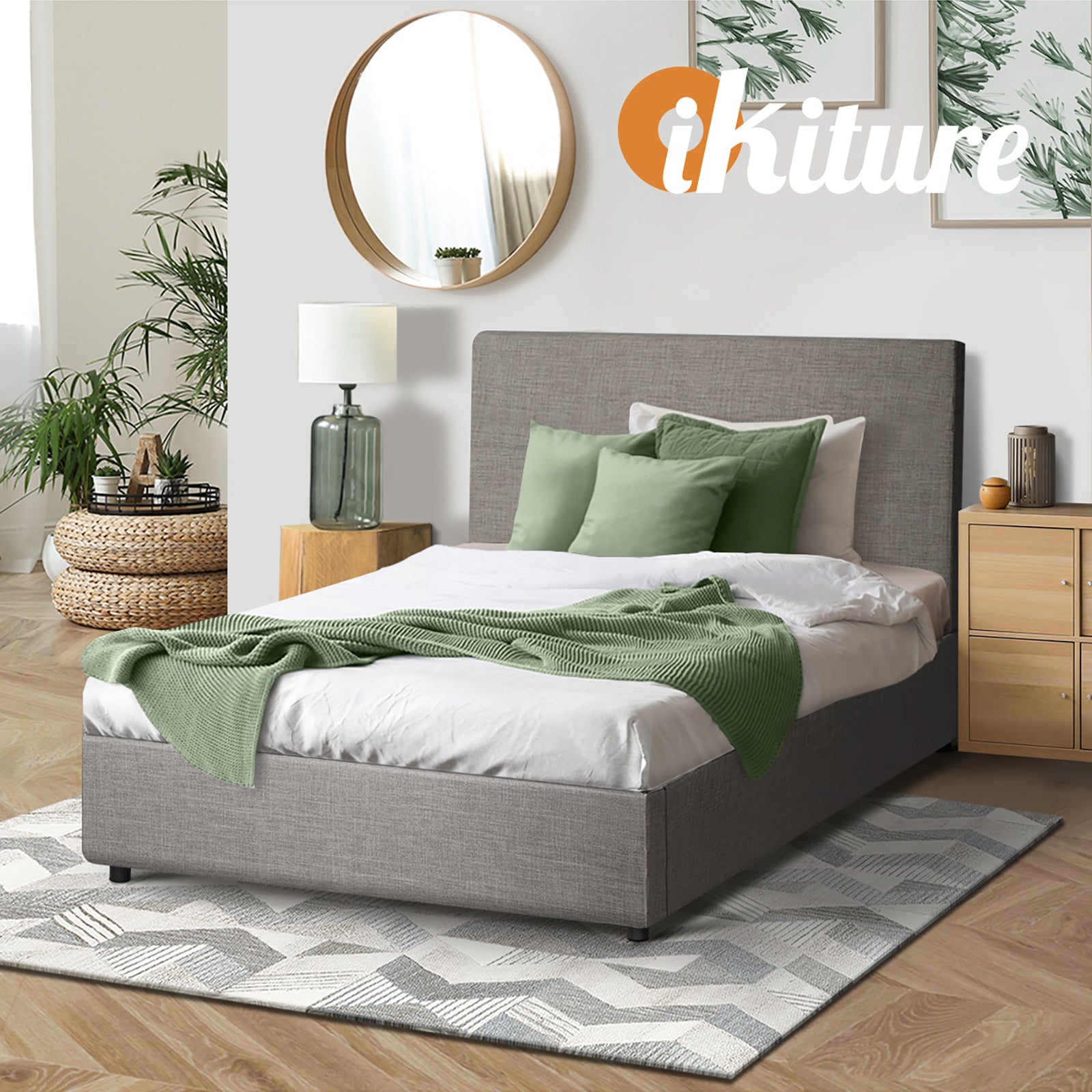 Oikiture Bed Frame King Single Size Gas Lift Mattress Base With Storage Fabric - Sunyee
