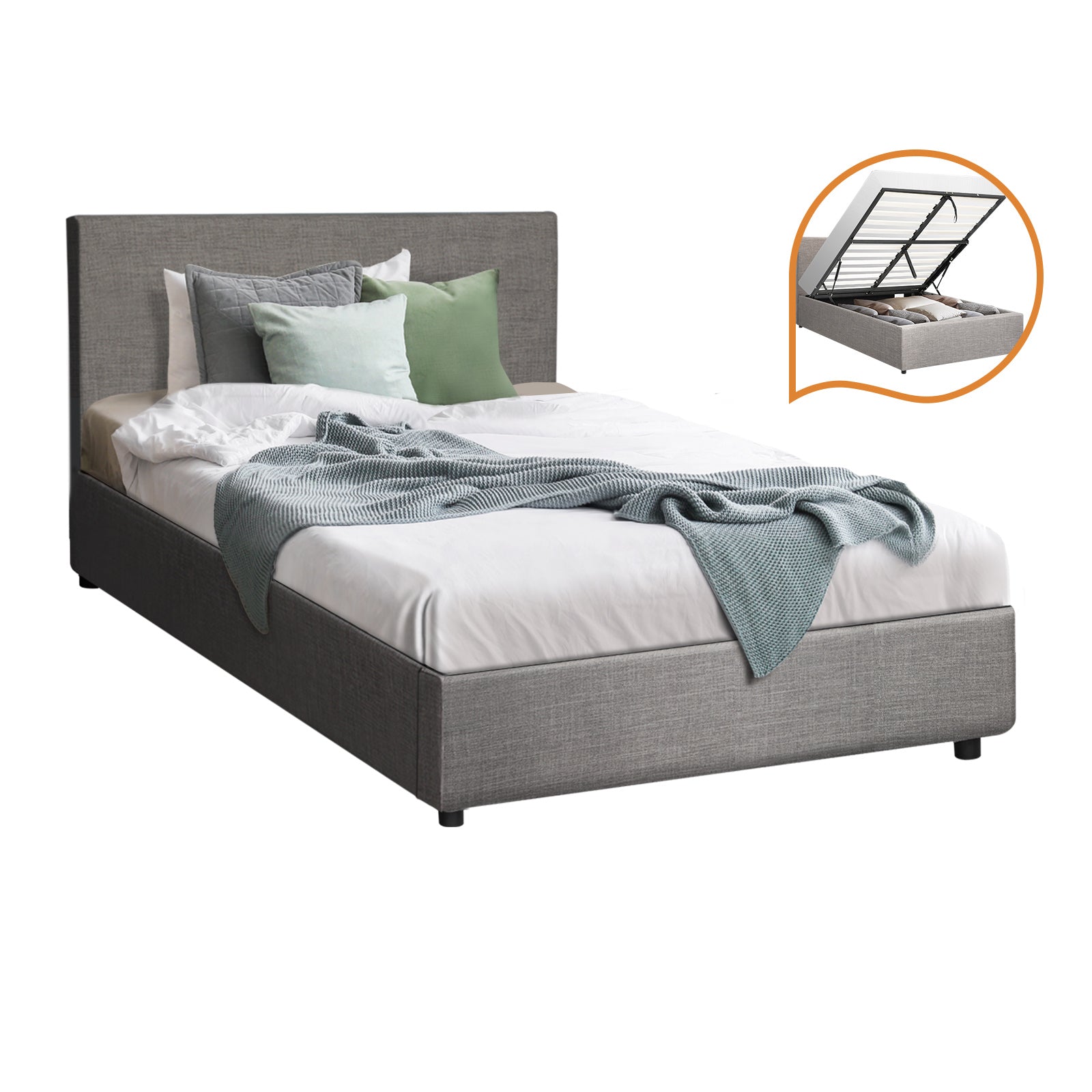 Oikiture Bed Frame King Single Size Gas Lift Mattress Base With Storage Fabric - Sunyee
