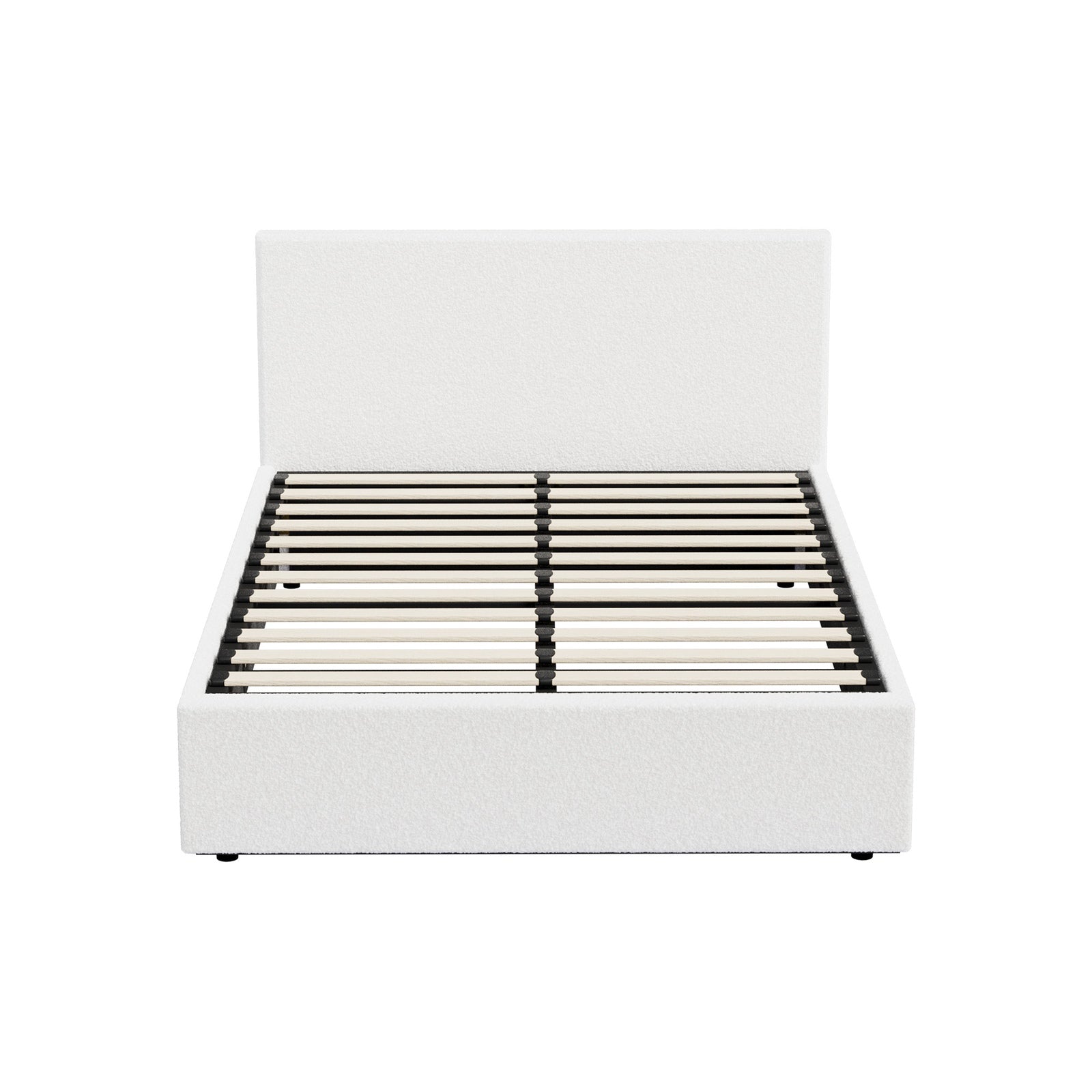 Oikiture Bed Frame King Single Size Gas Lift Storage Base LED Beds Boucle White
