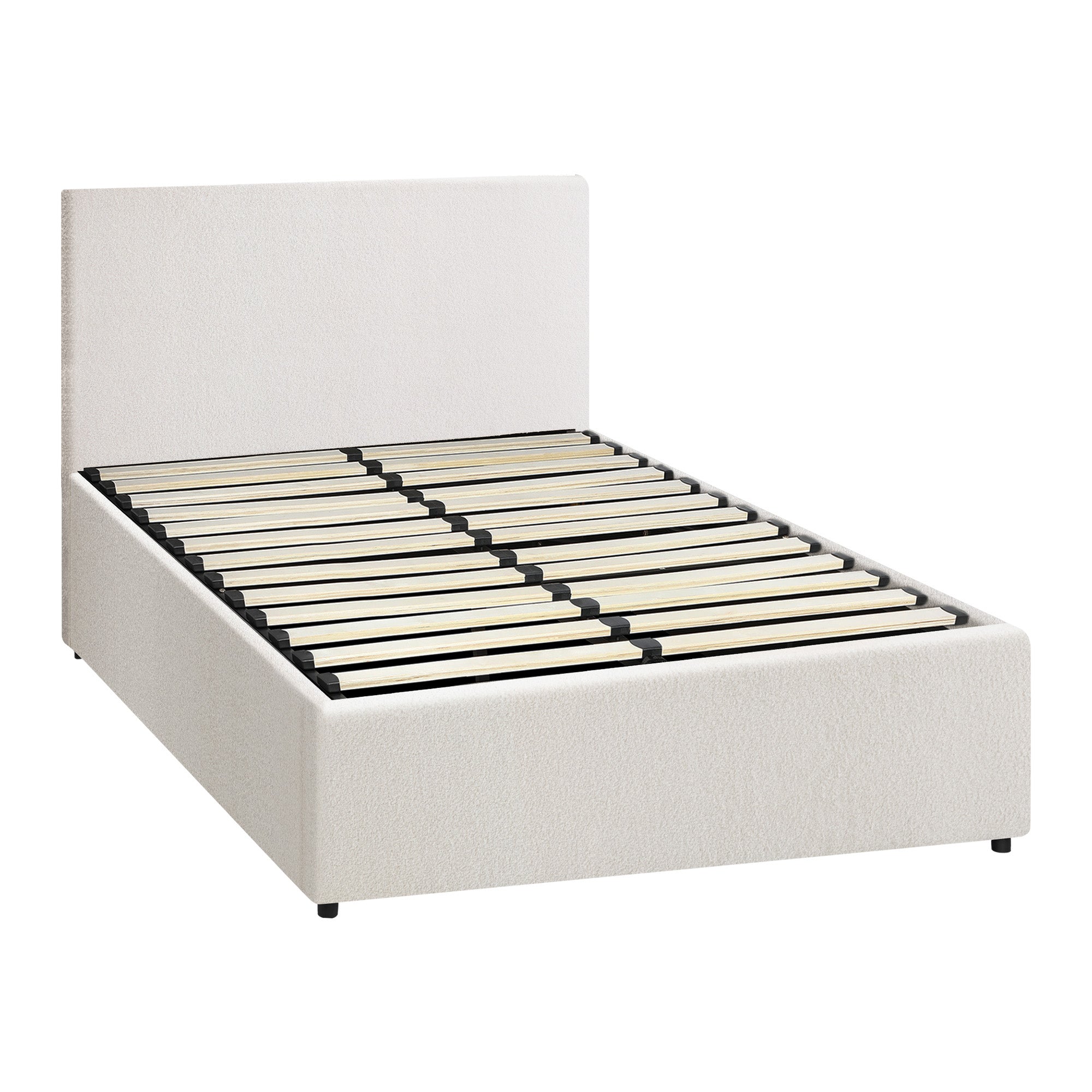 Oikiture Bed Frame King Single Size Gas Lift Base With Storage White Boucle - Sunyee