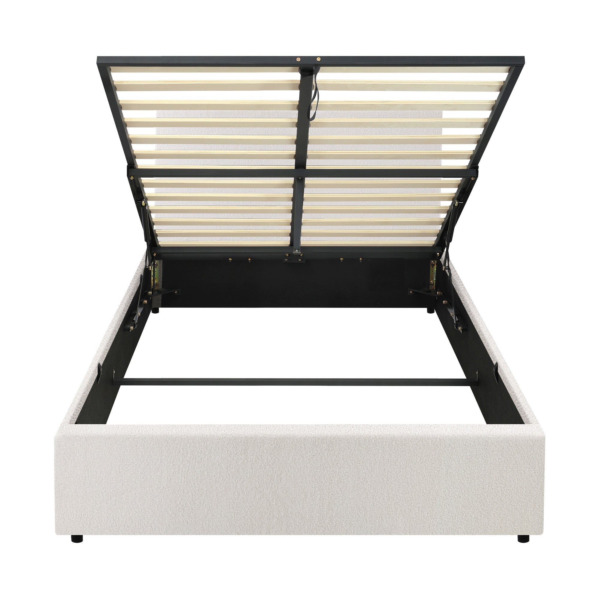Oikiture Bed Frame King Single Size Gas Lift Base With Storage White Boucle - Sunyee