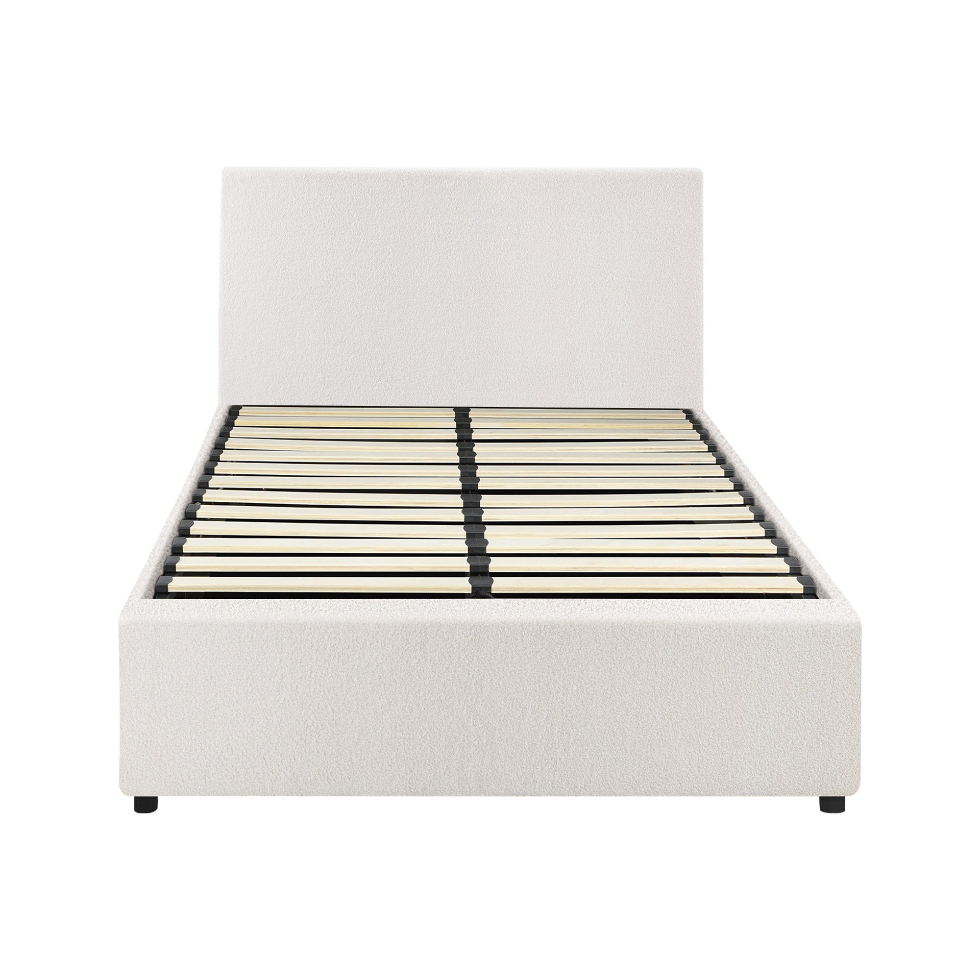 Oikiture Bed Frame King Single Size Gas Lift Base With Storage White Boucle - Sunyee