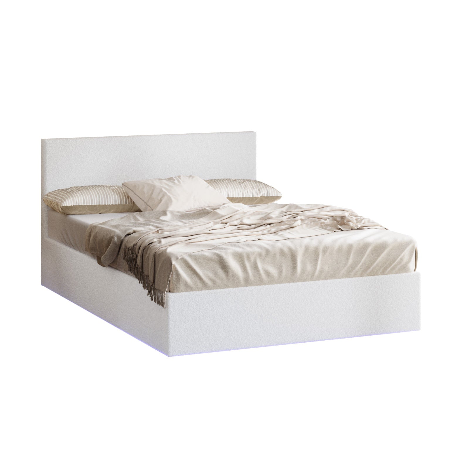 Oikiture Bed Frame Queen Size Gas Lift Storage Base LED Beds Boucle White