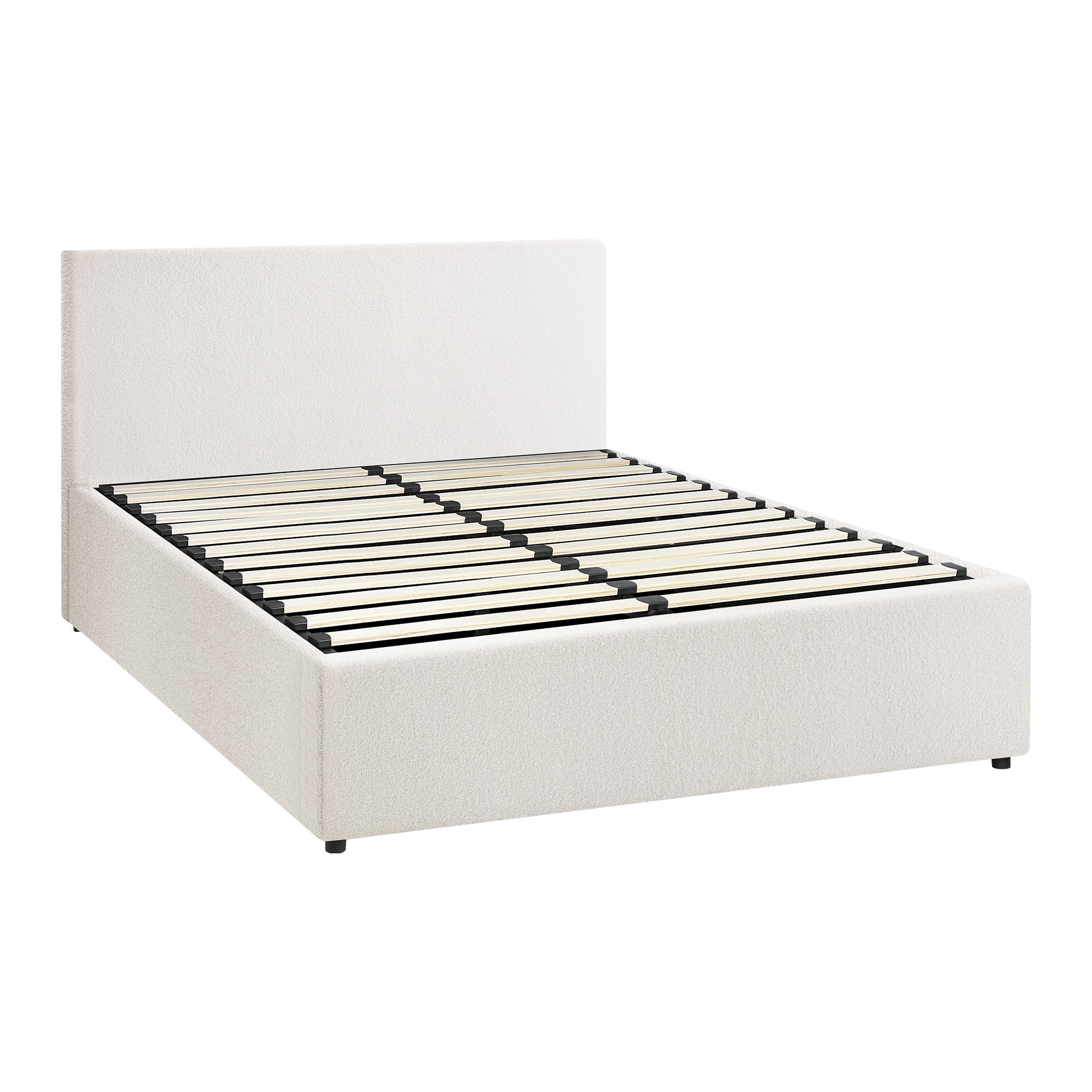 Oikiture Bed Frame Queen Size Gas Lift Base With Storage White Boucle - Sunyee