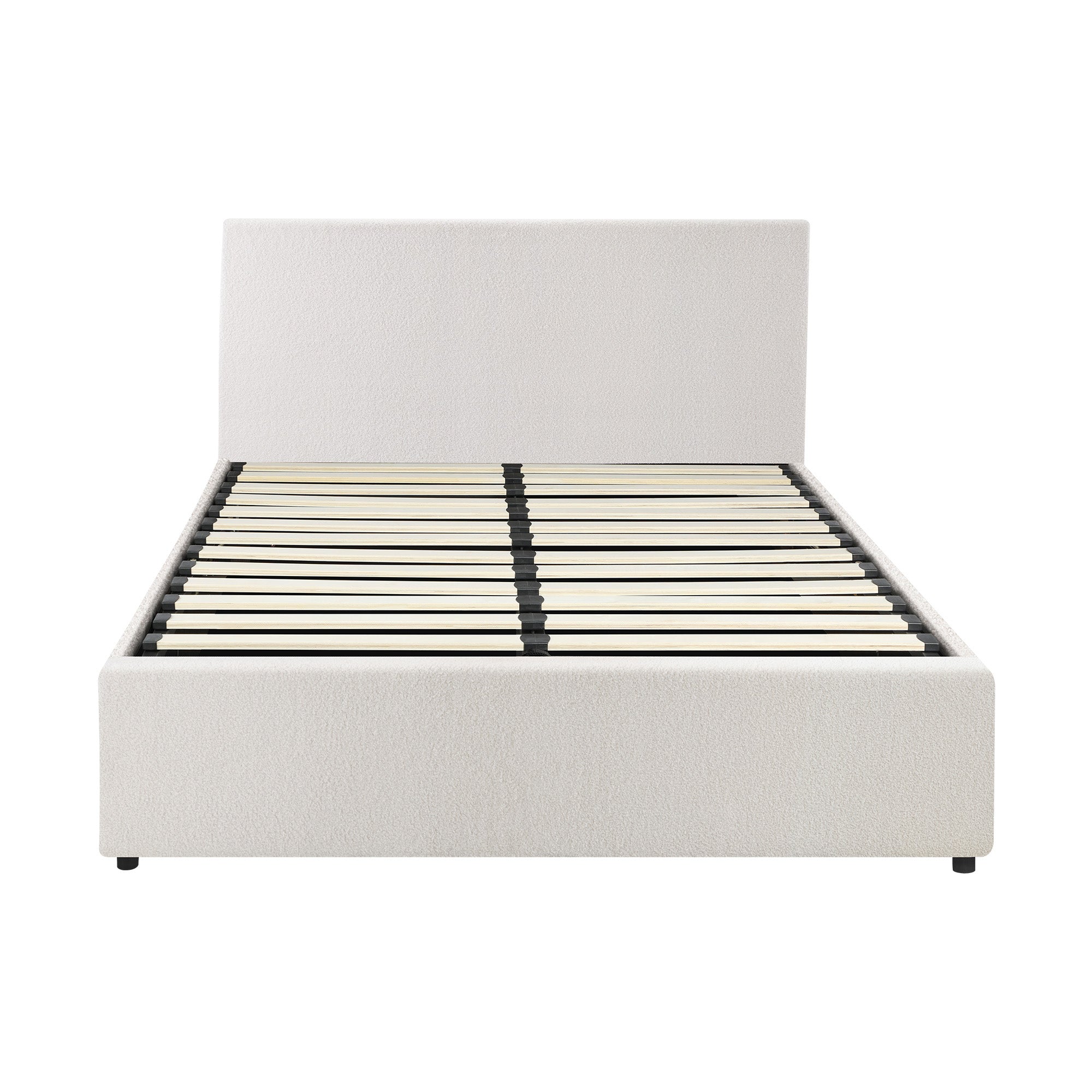 Oikiture Bed Frame Queen Size Gas Lift Base With Storage White Boucle - Sunyee